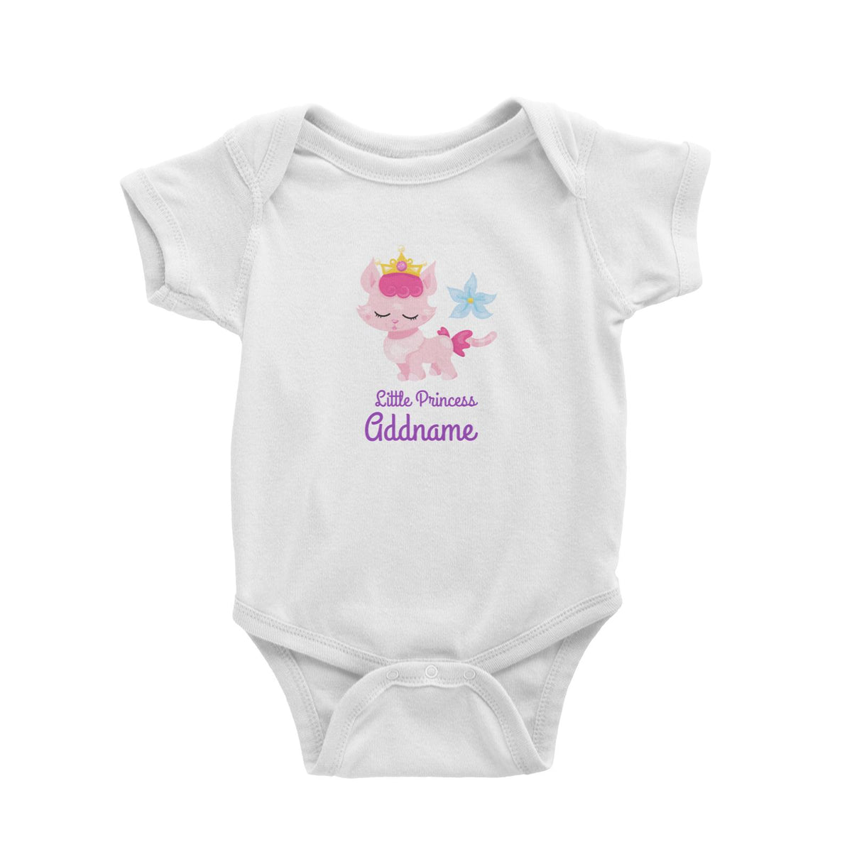 Little Princess Pets Pink Cat with Crown Addname White Baby Romper