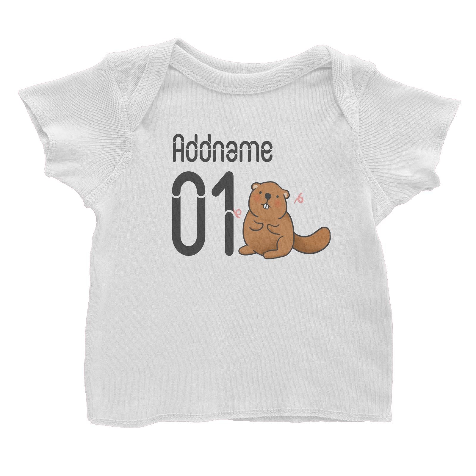 Name and Number Cute Hand Drawn Style Beaver Baby T-Shirt (FLASH DEAL)