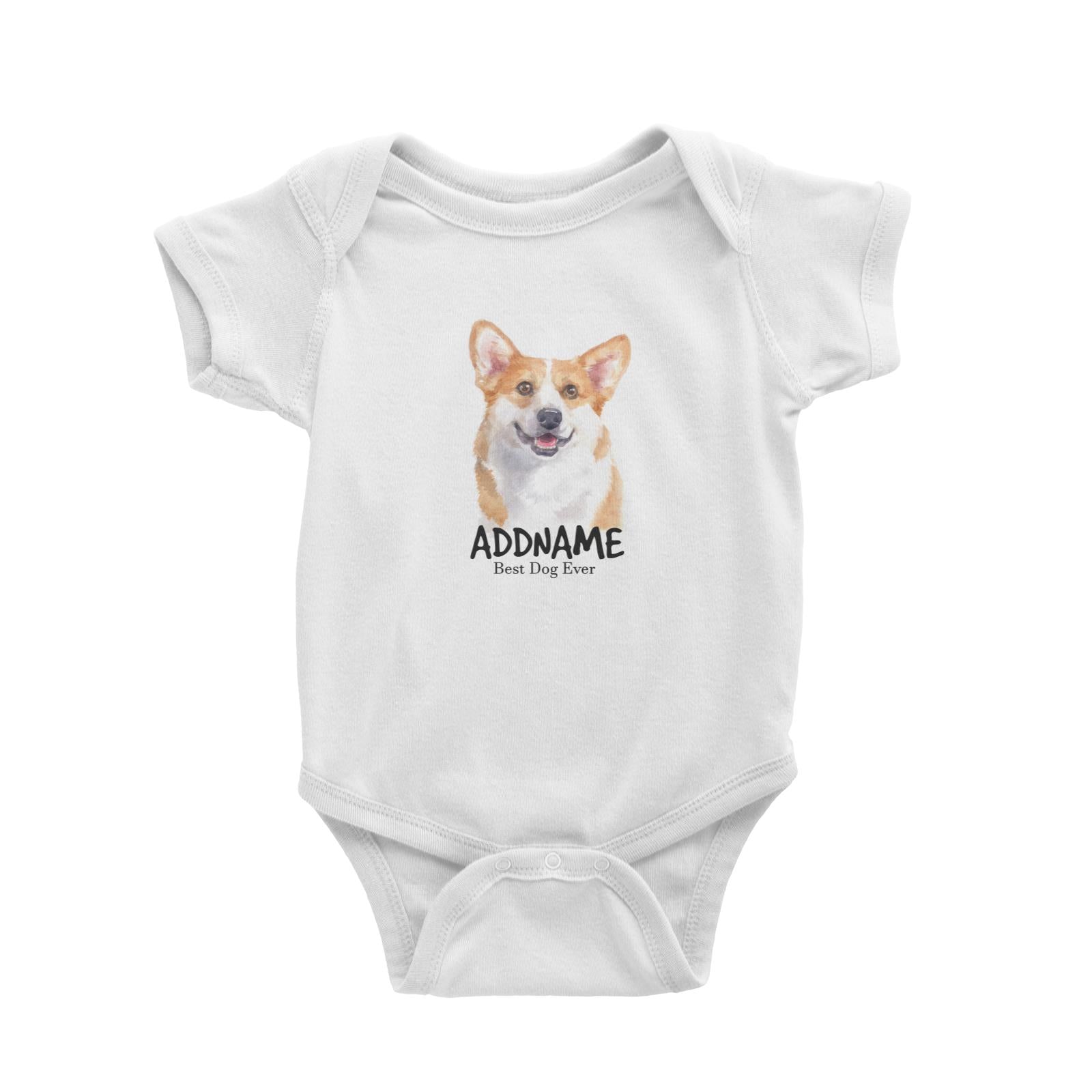 Watercolor Dog Welsh Corgi Smile Best Dog Ever Addname Baby Romper