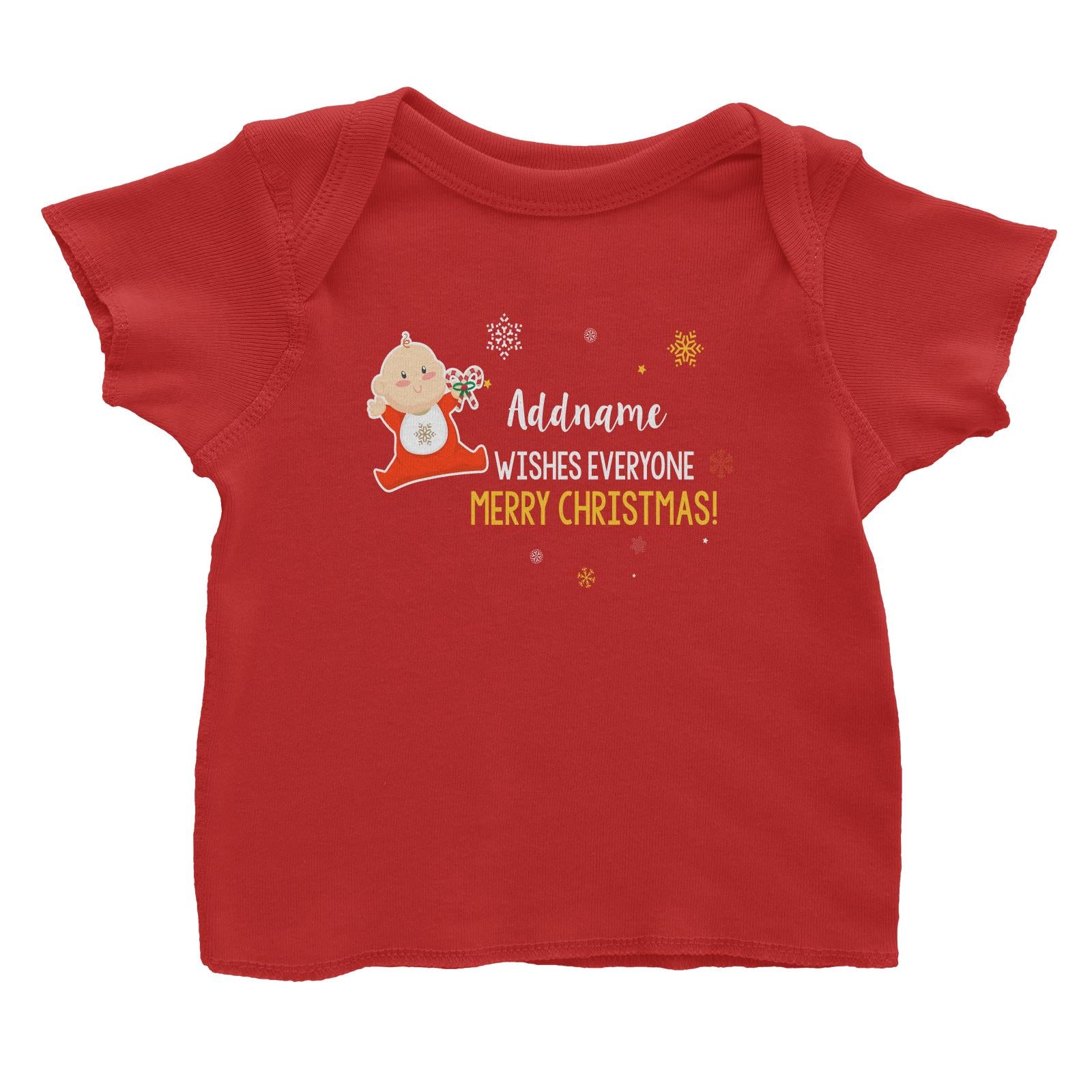 Cute Elf Baby Wishes Everyone Merry Christmas Addname Baby T-Shirt  Matching Family Personalizable Designs