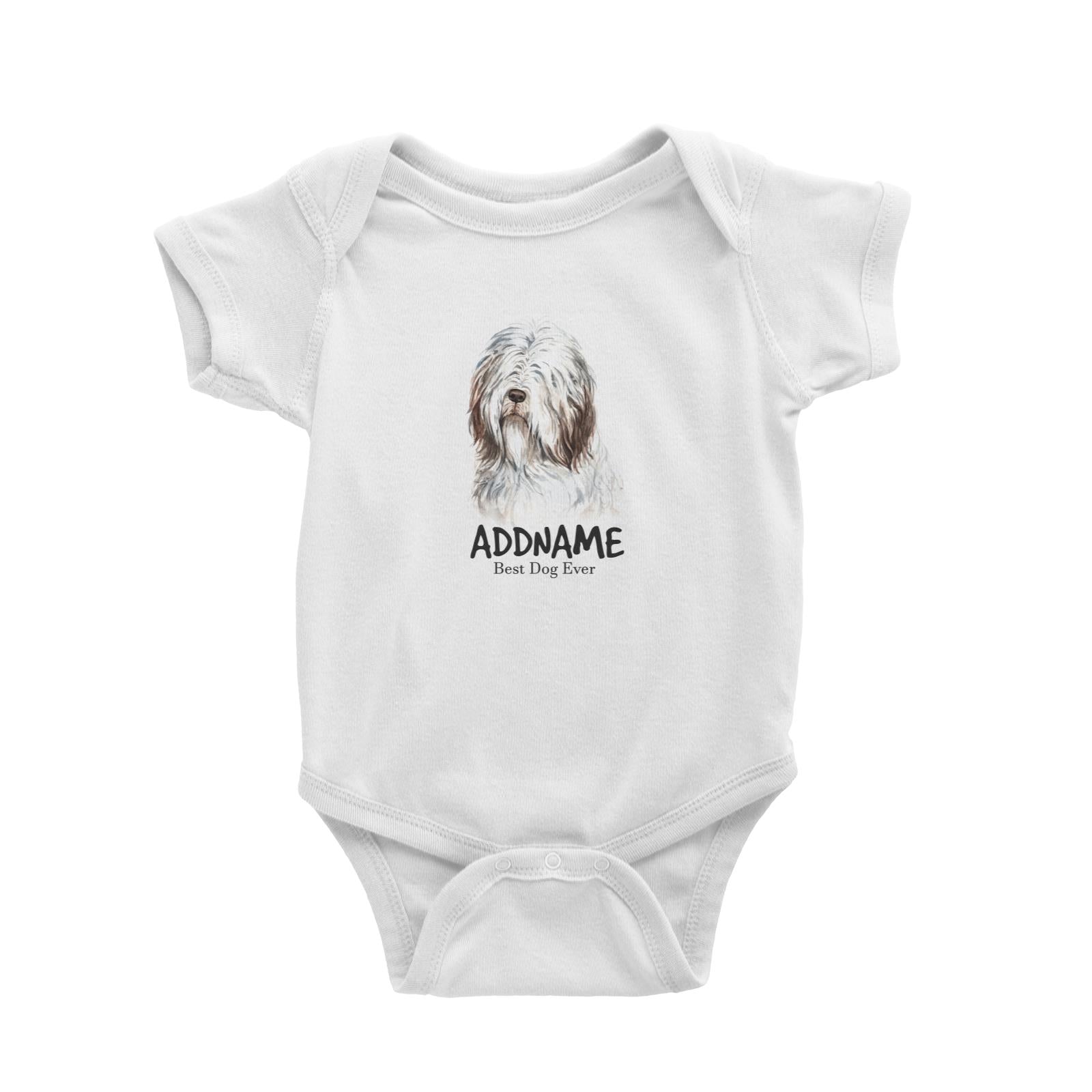 Watercolor Dog Bearded Collie Best Dog Ever Addname Baby Romper