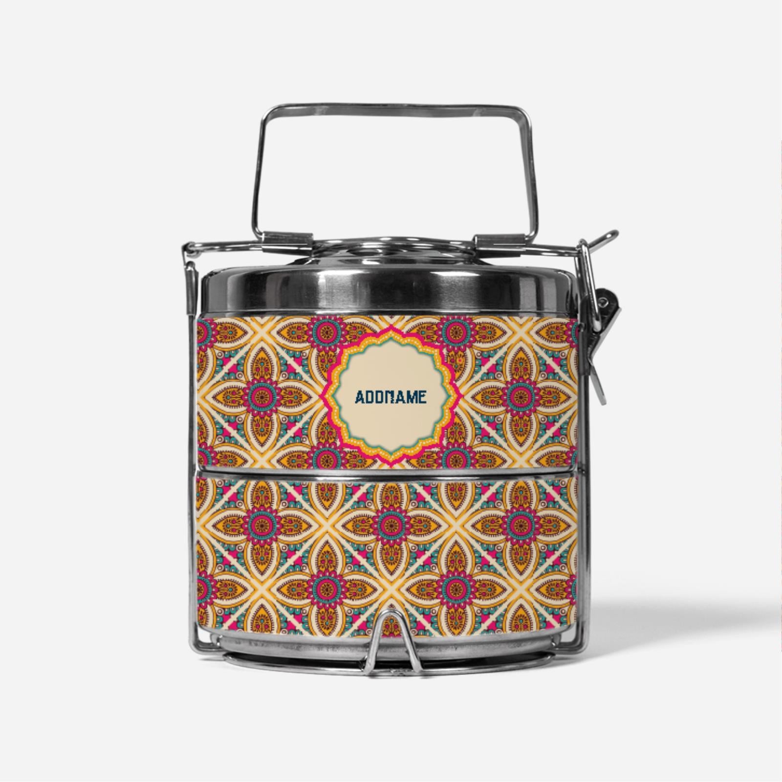 Pookal Series Premium Two Tier Tiffin Carrier - Vibrant Tiles