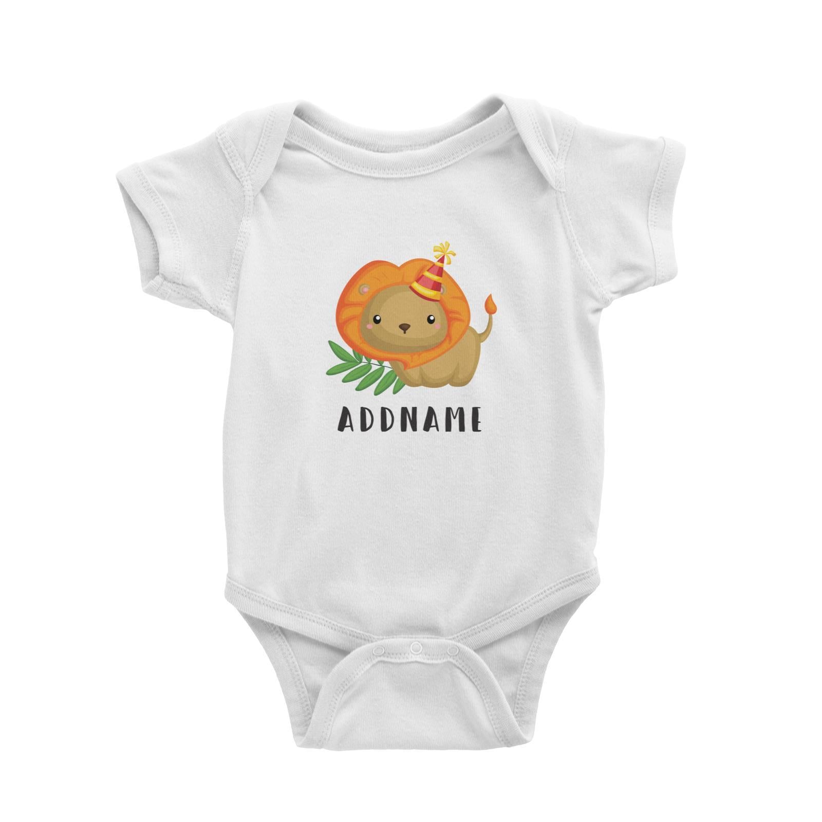 Birthday Safari Lion Wearing Party Hat Addname Baby Romper