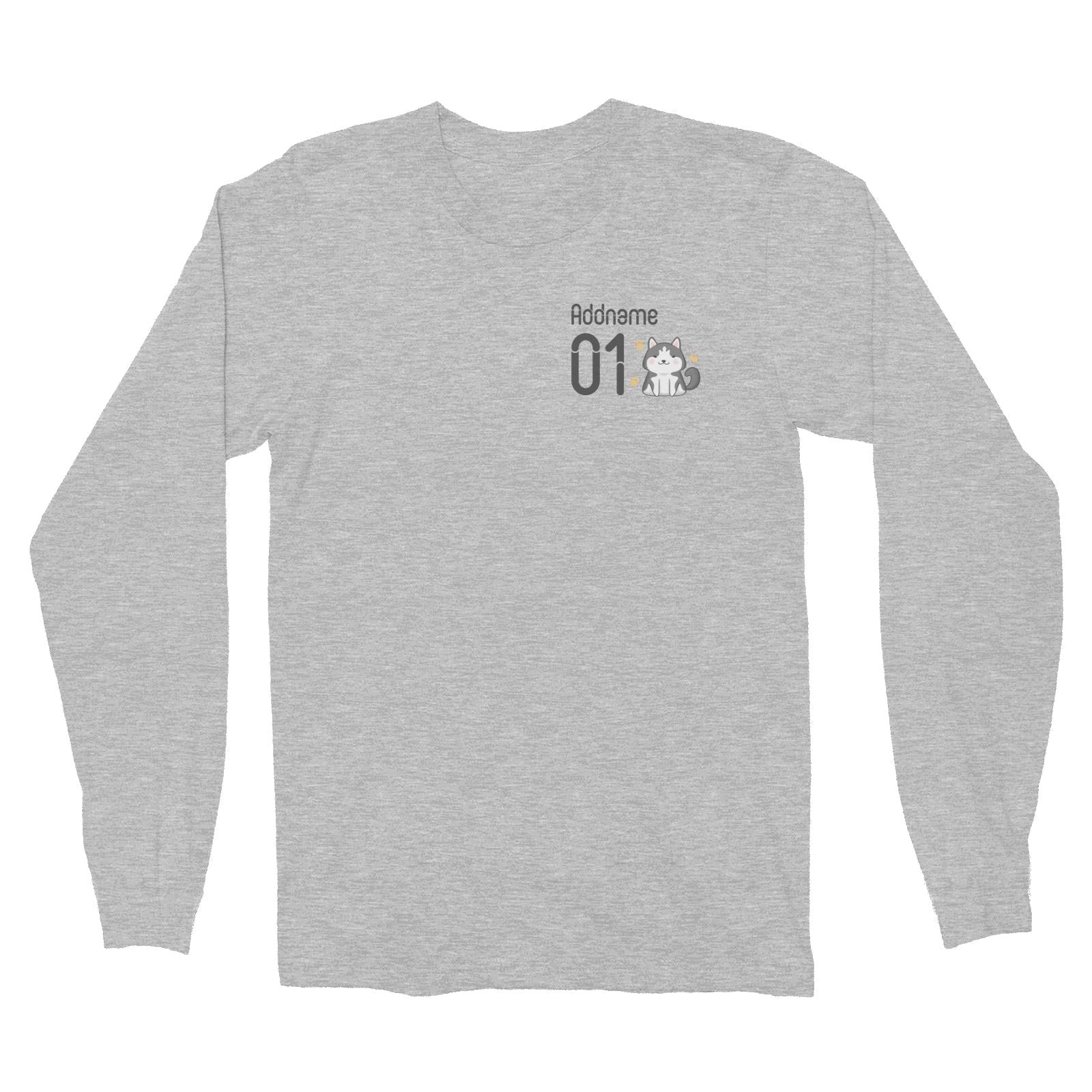 Pocket Name and Number Cute Hand Drawn Style Husky Long Sleeve Unisex T-Shirt