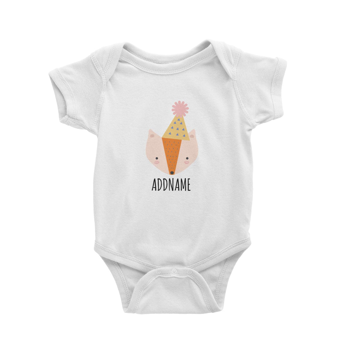 Party Hat Birthday Fox White White Baby Romper