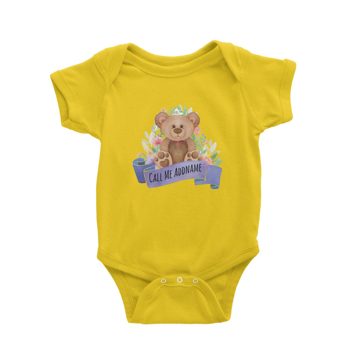 Cuddle Bear Call me Addname in Purple Ribbon Baby Romper Personalizable Designs Basic Newborn