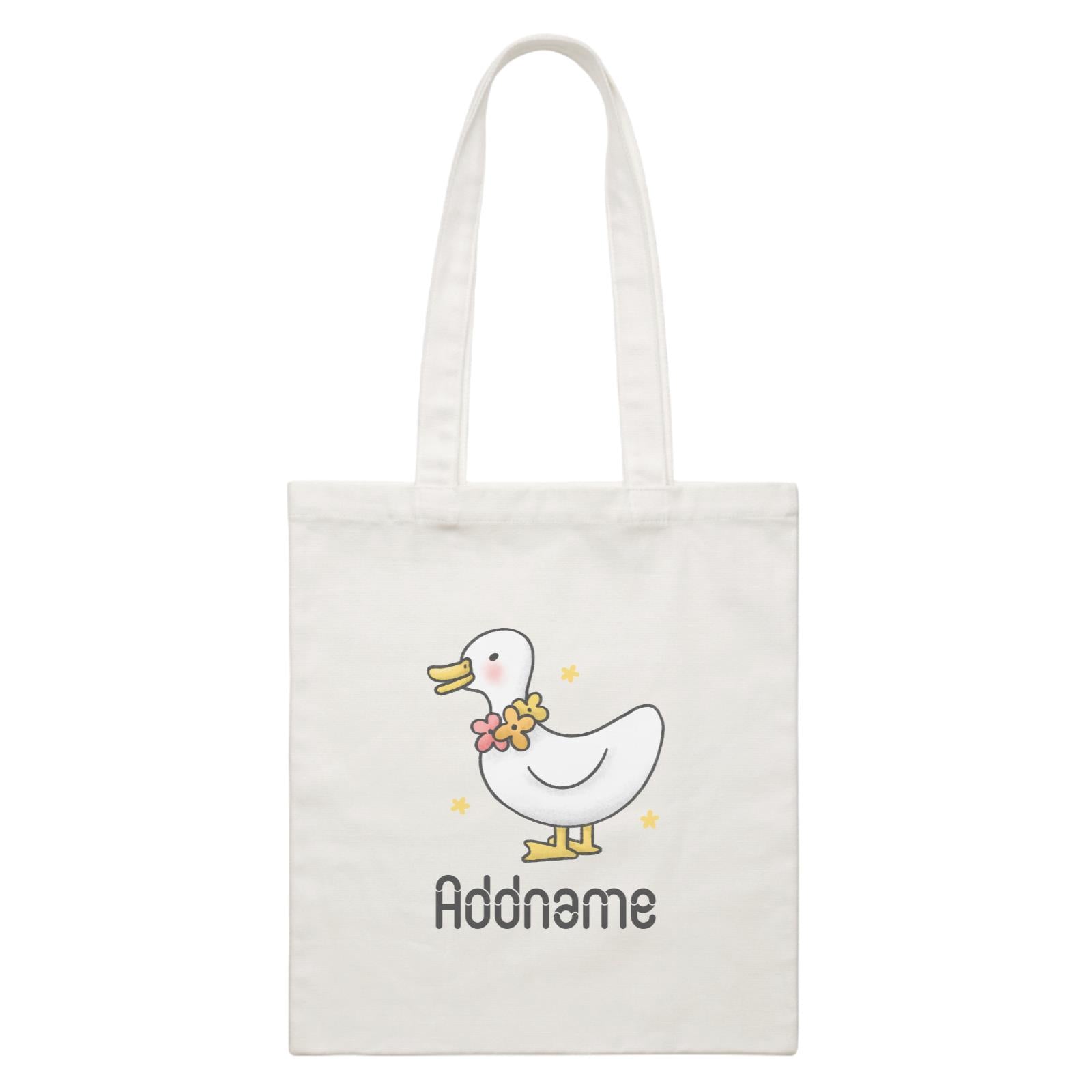 Cute Hand Drawn Style Duck Addname White Canvas Bag