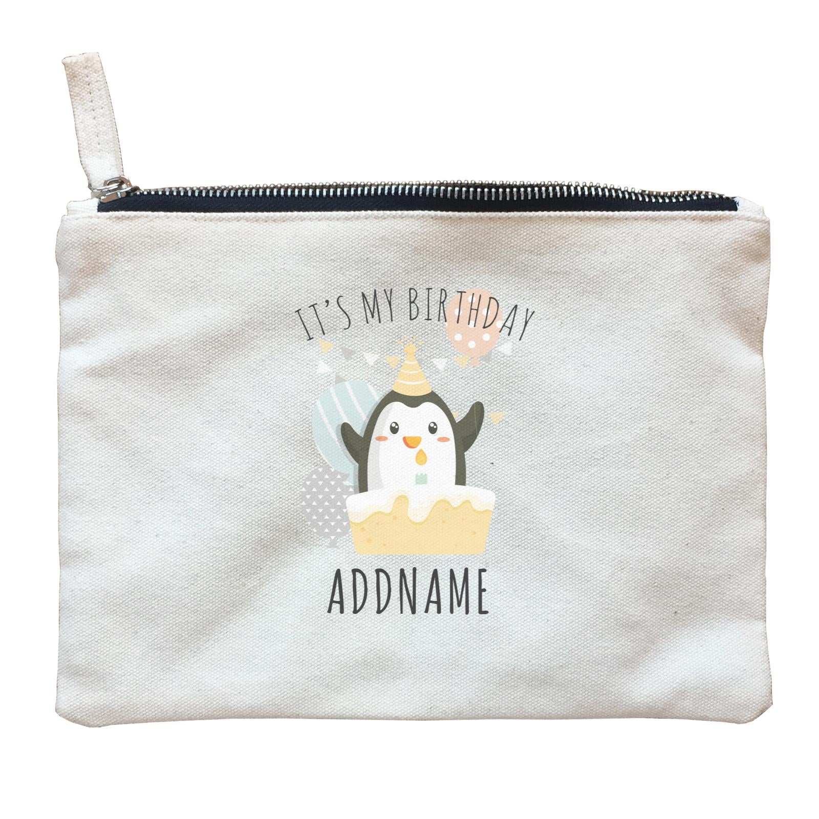 Birthday Cute Penguin And Cake It's My Birthday Addname Zipper Pouch