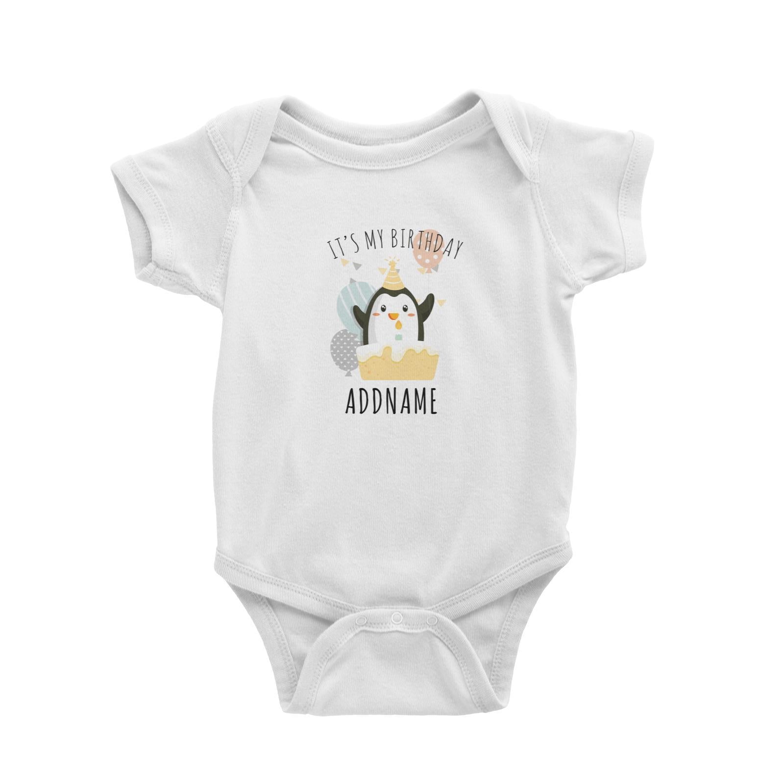 Birthday Cute Penguin And Cake It's My Birthday Addname Baby Romper