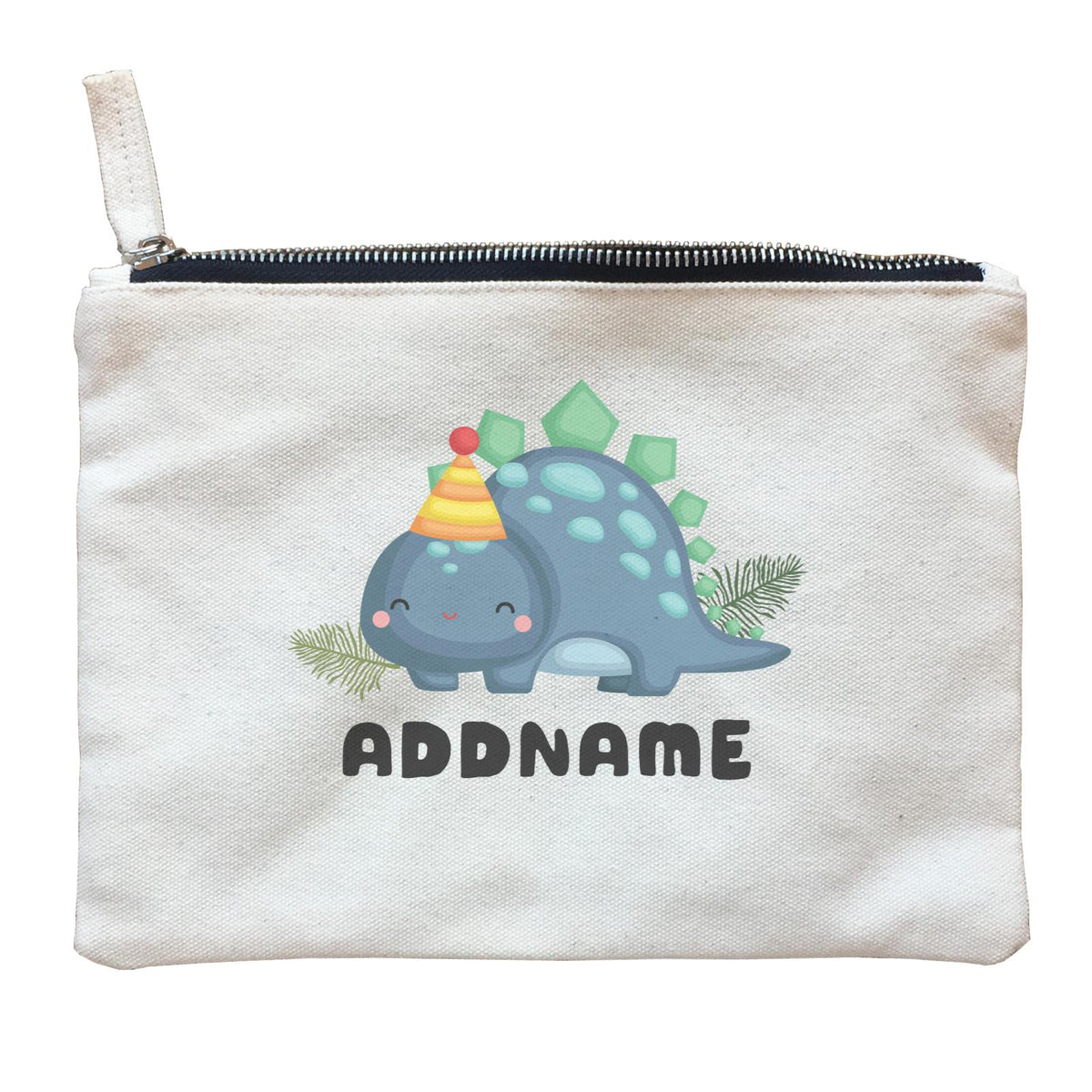 Birthday Dinosaur Happy Blue Stegosaurus Addname Zipper Pouch