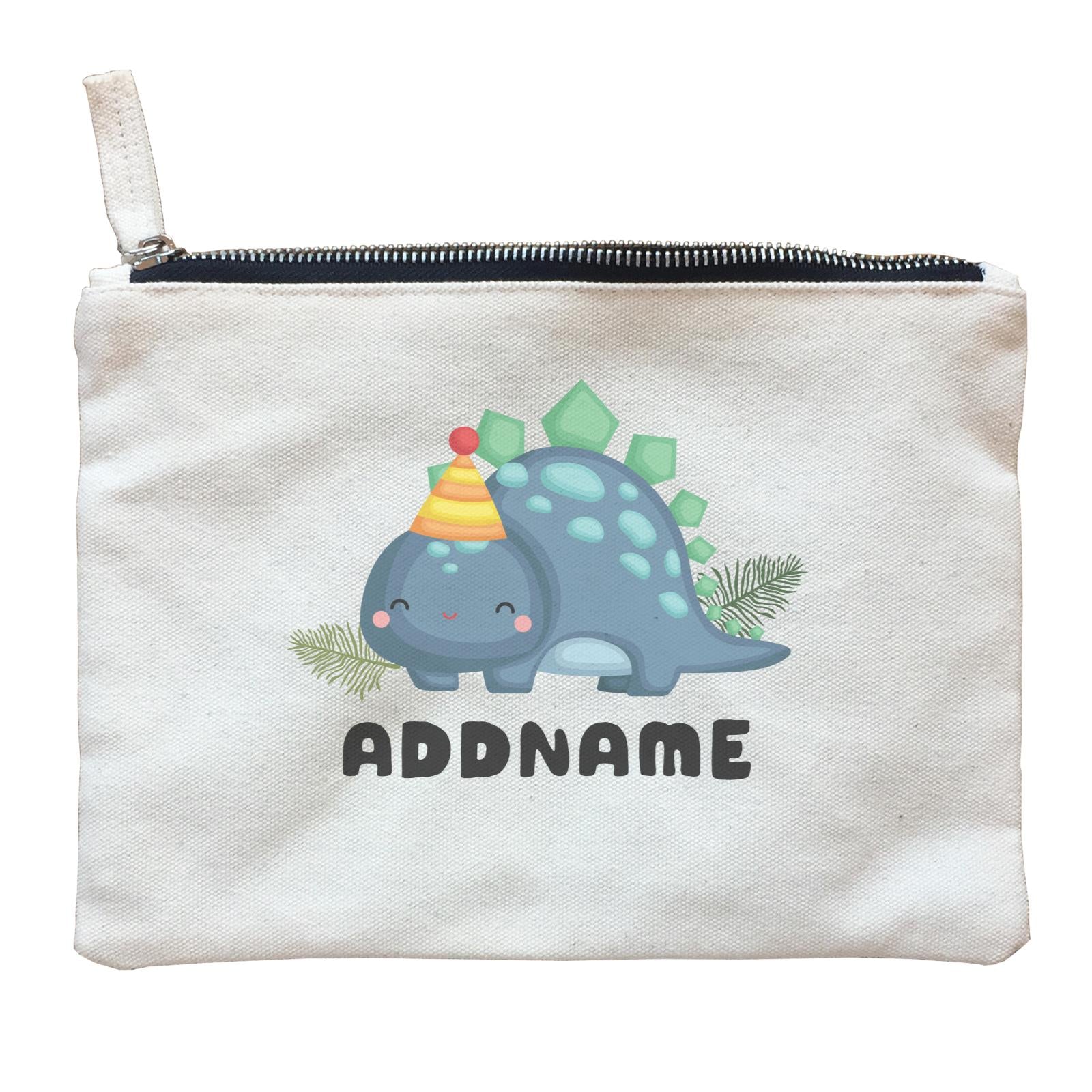 Birthday Dinosaur Happy Blue Stegosaurus Addname Zipper Pouch