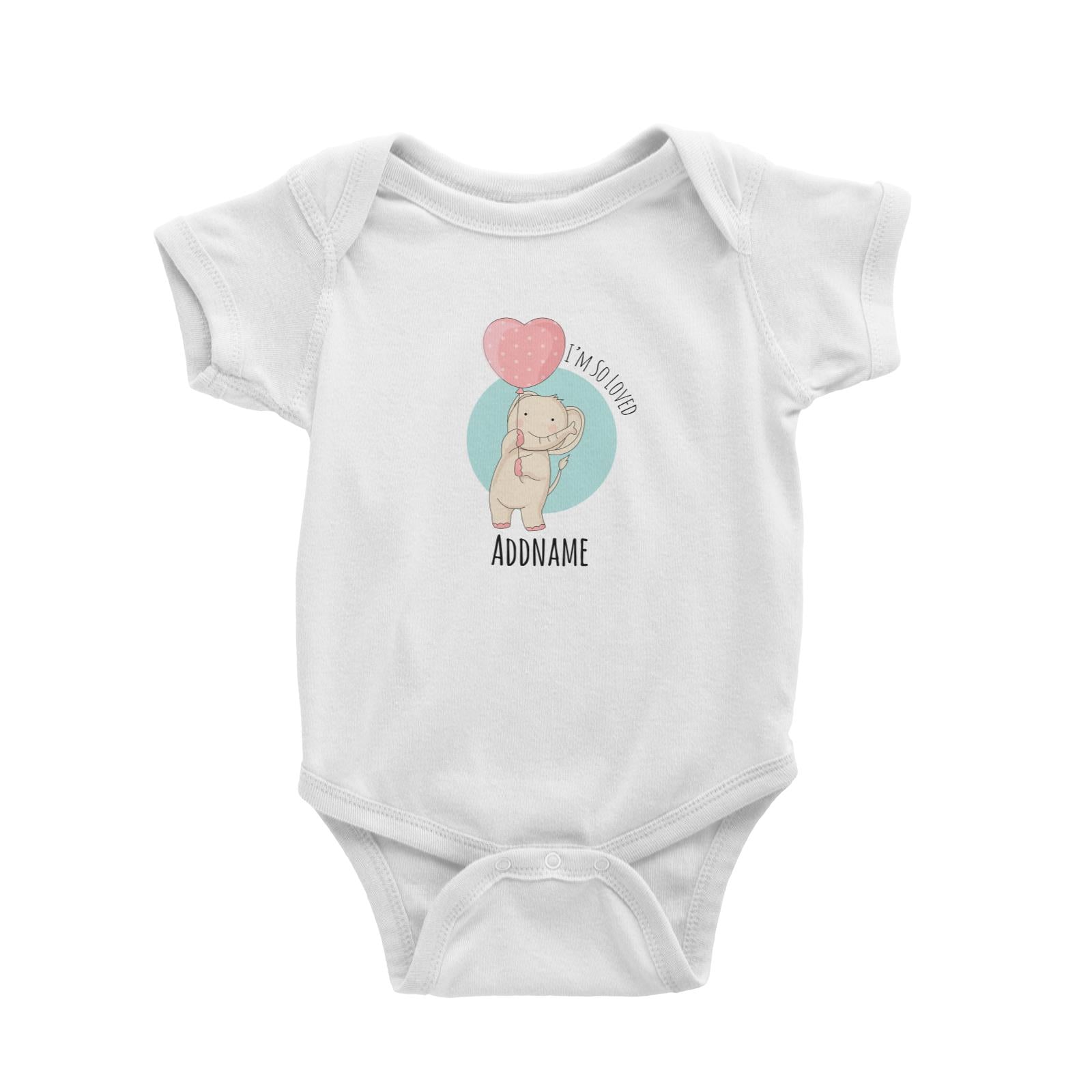 Sweet Animals Sketches Elephant with Balloon I'm So Loved Addname Baby Romper