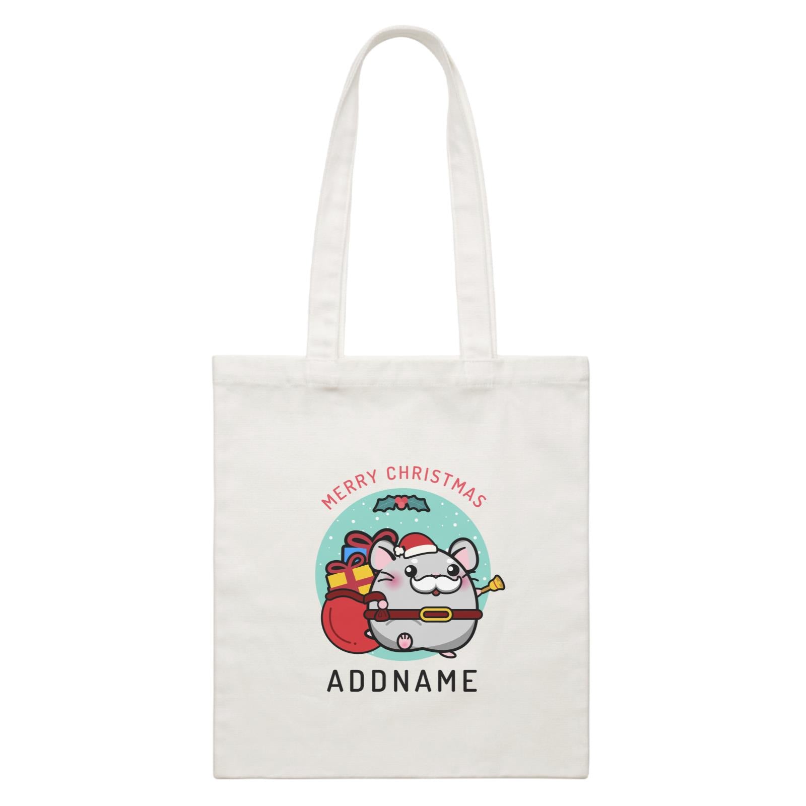 Merry Christmas Cute Santa Grandpa Hamster White Canvas Bag