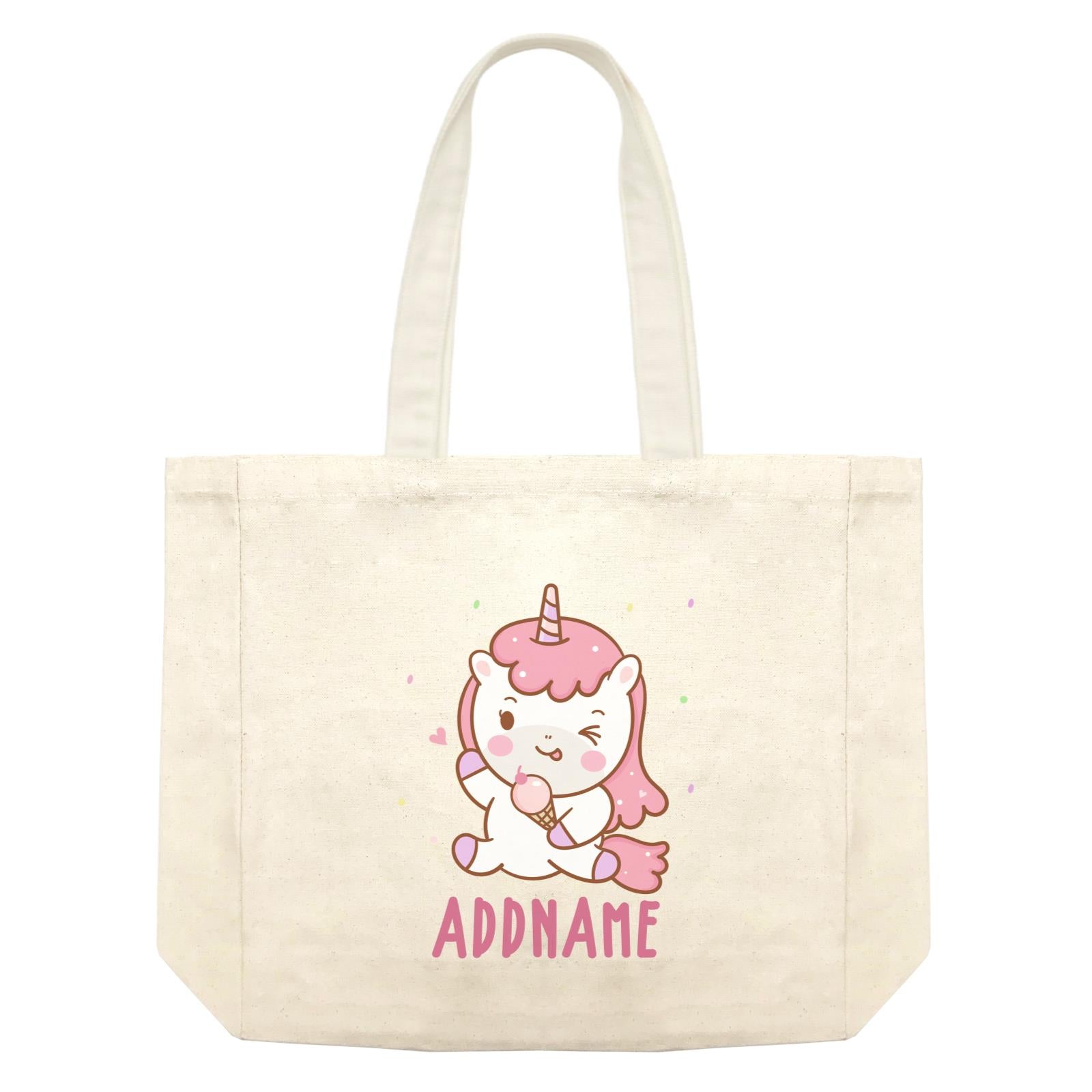 Unicorn And Princess Series Unicorn Happy Eating Ice Cream Addname Shopping Bag