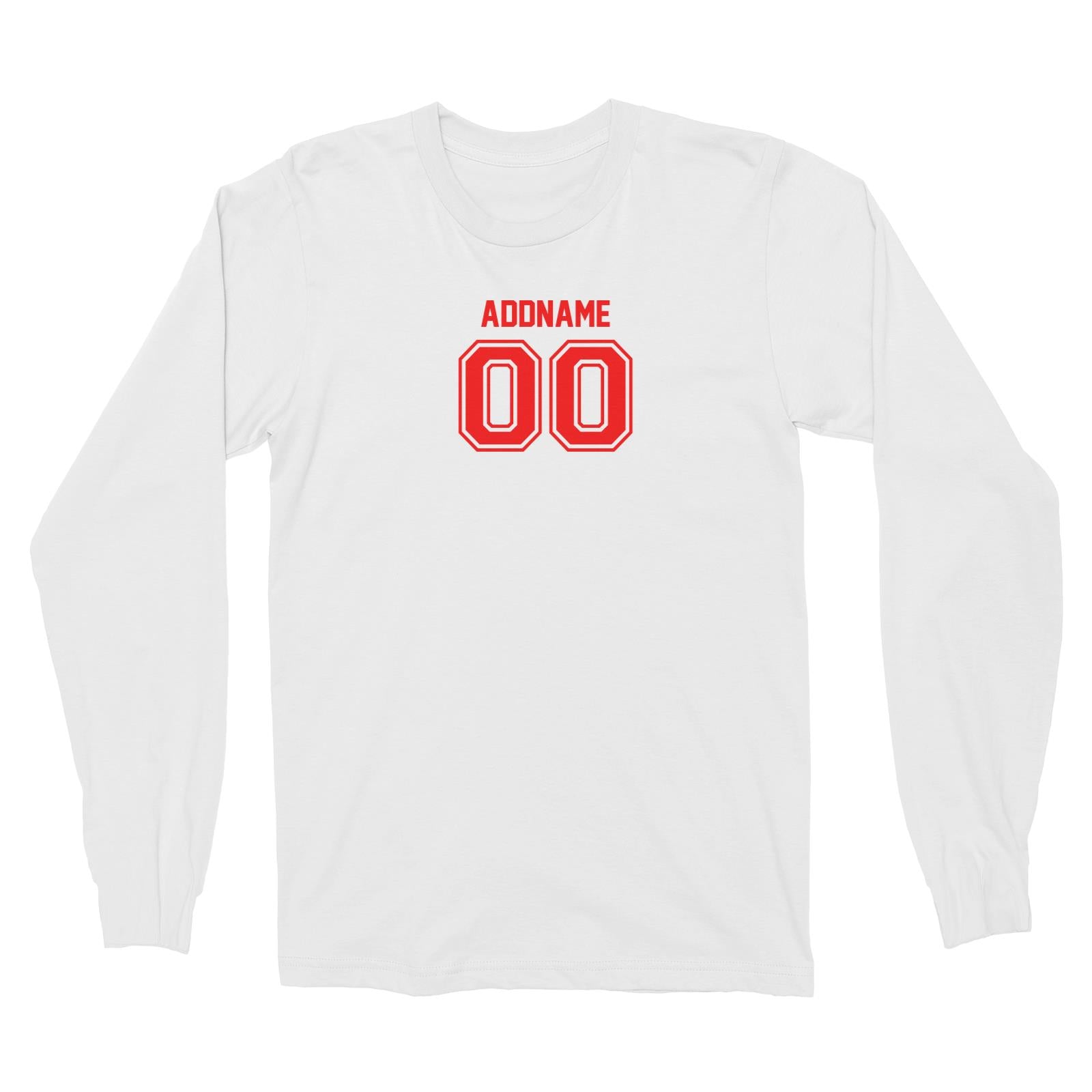 Adults Jersey Red Font With Name and Number Long Sleeve Unisex T-Shirt