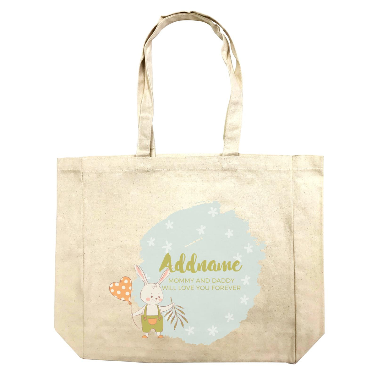 Cute Boy Rabbit with Heart Balloon Personalizable with Name and Text Shopping Bag