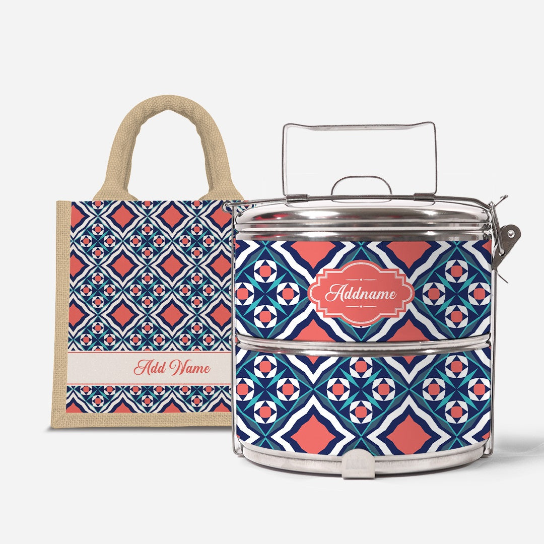 Moroccan Series Standard Two Tier Tiffin With Half Lining Lunch Bag  - Chihab Natural