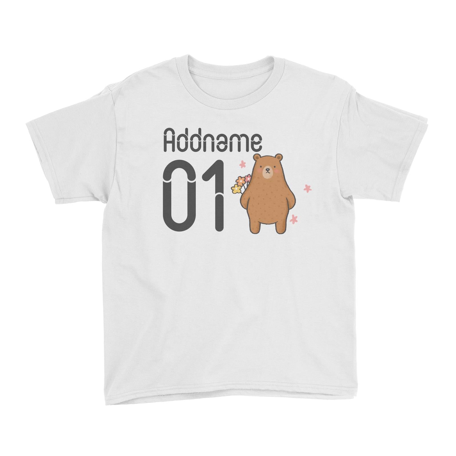 Name and Number Cute Hand Drawn Style Bear Kid's T-Shirt (FLASH DEAL)