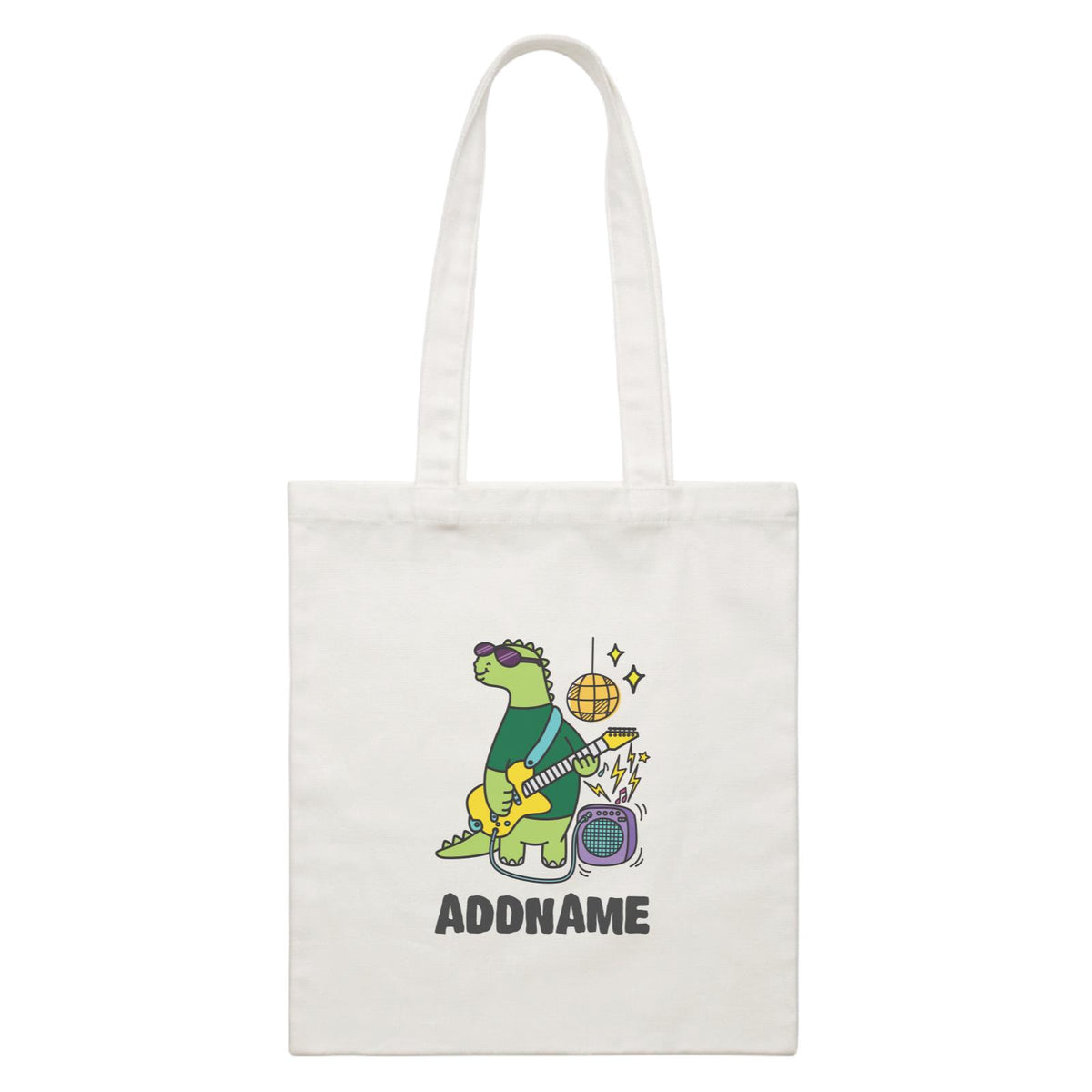 Super Cute Dinosaur Cool Guitarist White Canvas Bag