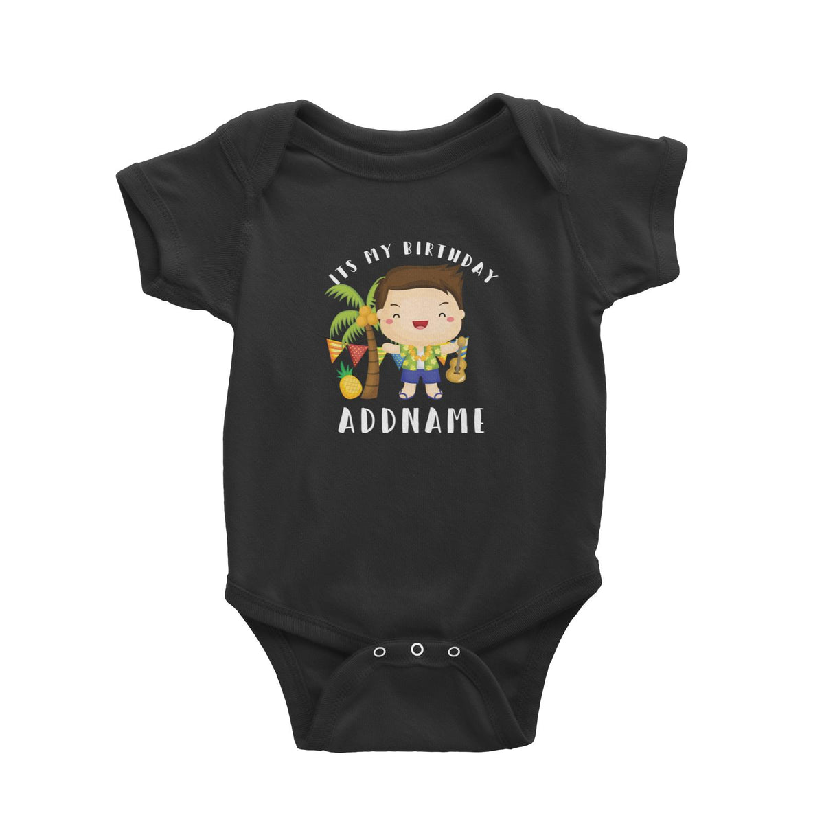 Birthday Hawaii Boy Taking Ukelele Its My Birthday Addname Baby Romper