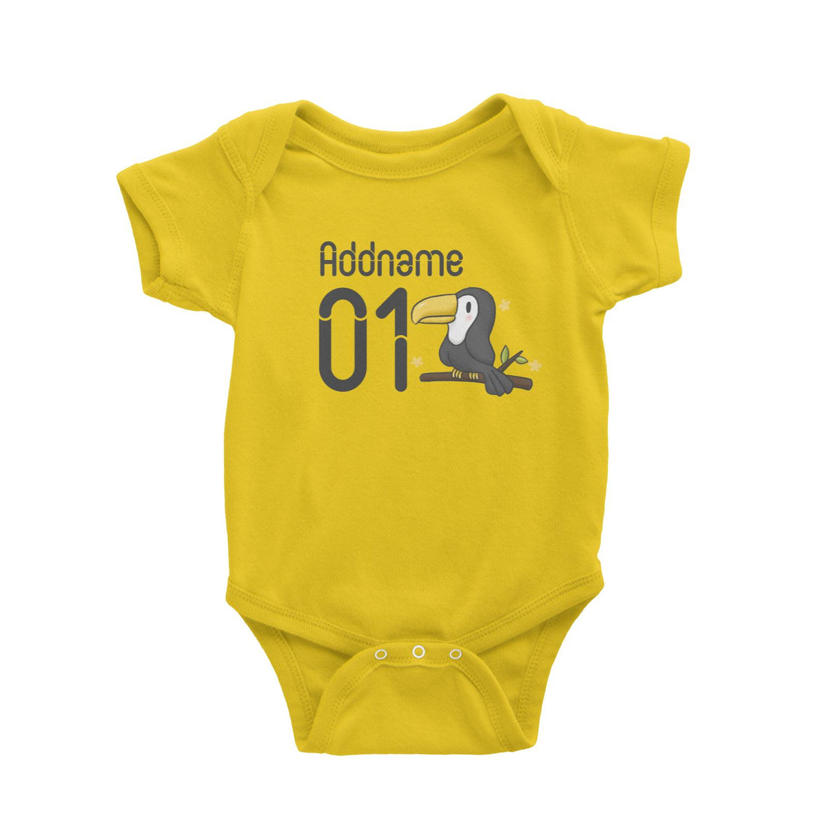Name and Number Cute Hand Drawn Style Toucan Baby Romper