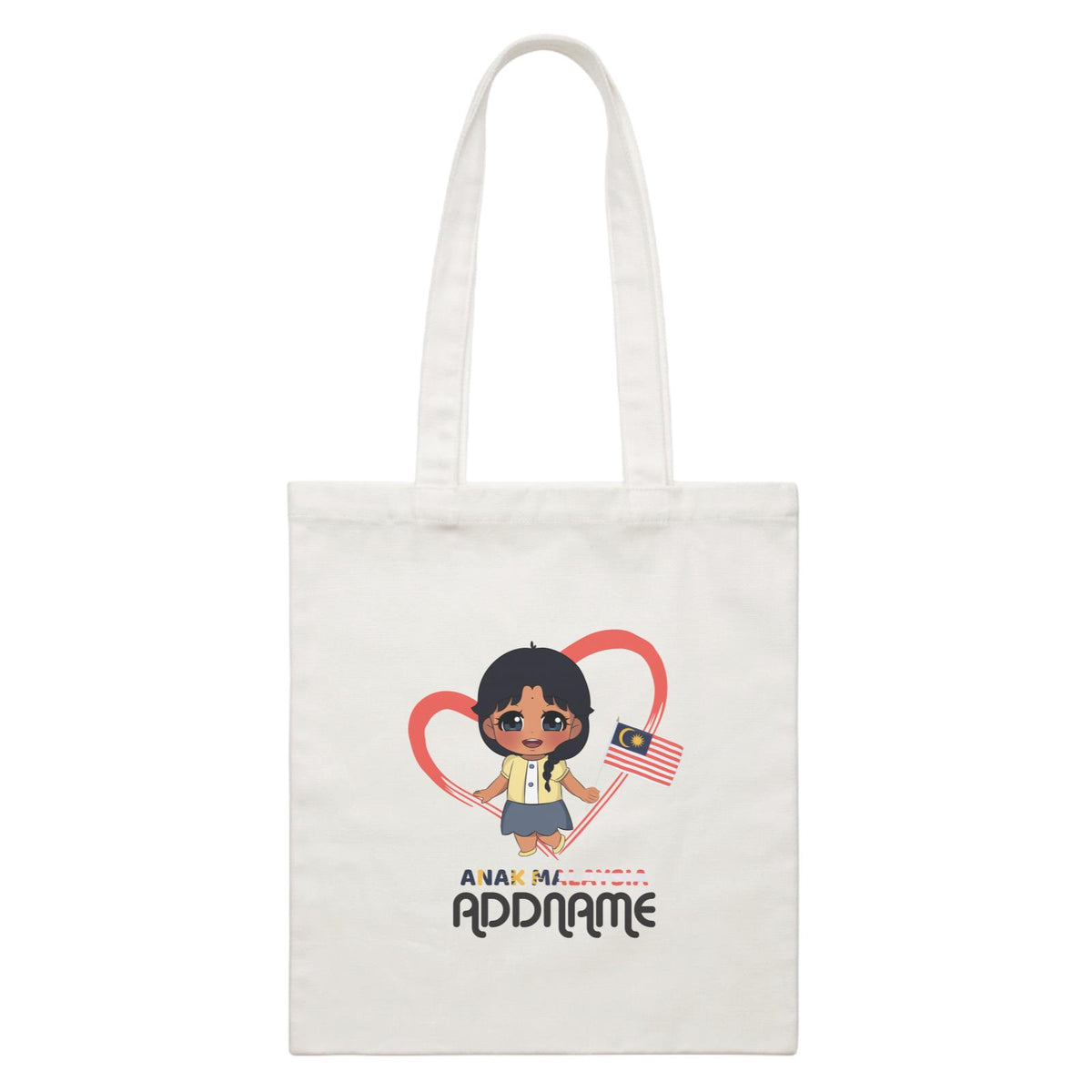 Merdeka Series Anak Malaysia Love Indian Girl Addname White Canvas Bag