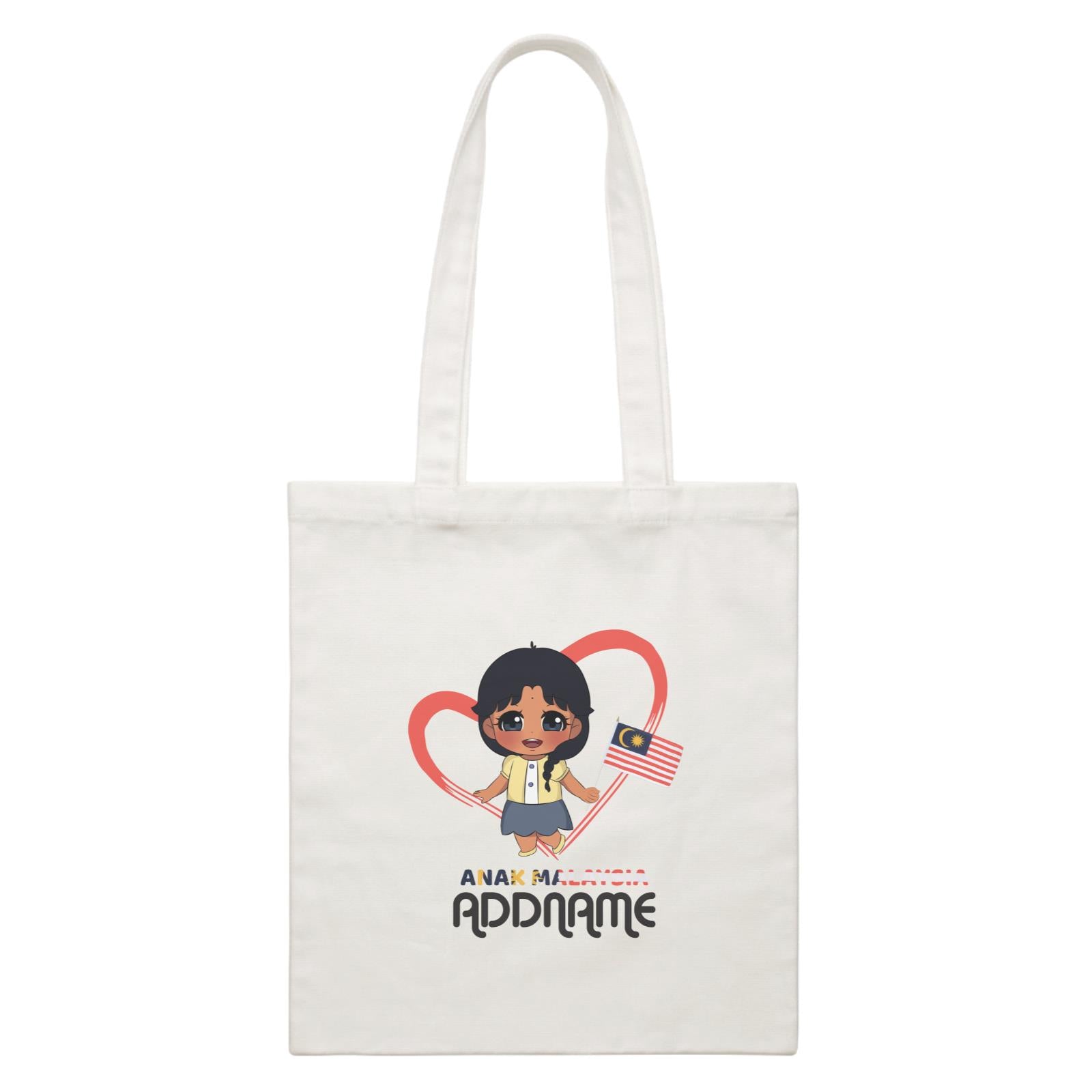 Merdeka Series Anak Malaysia Love Indian Girl Addname White Canvas Bag