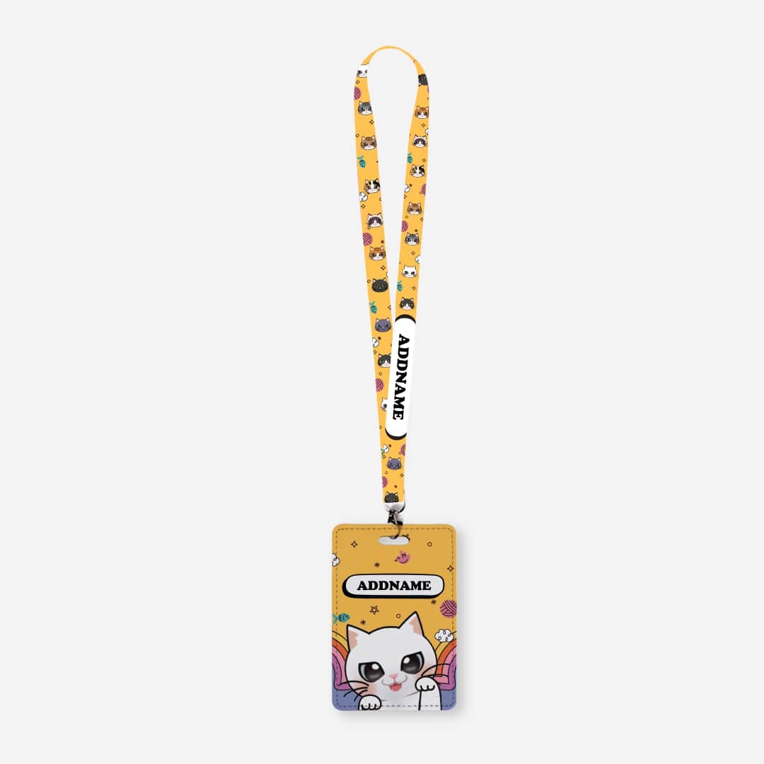Paw Print Series Lanyard with Cardholder - White Cat