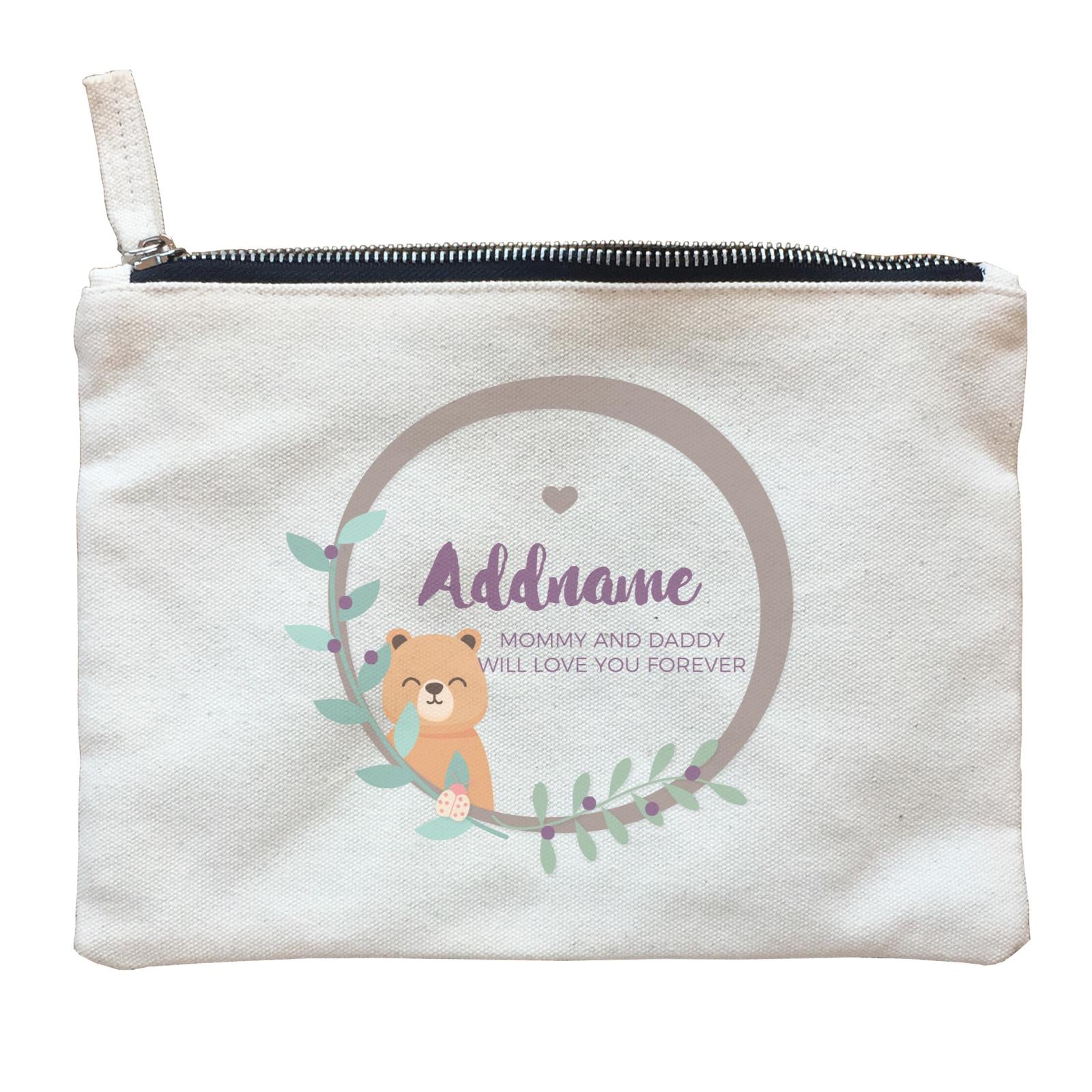 Cute Brown Bear in Brown Ring Personalizable with Name and Text Zipper Pouch
