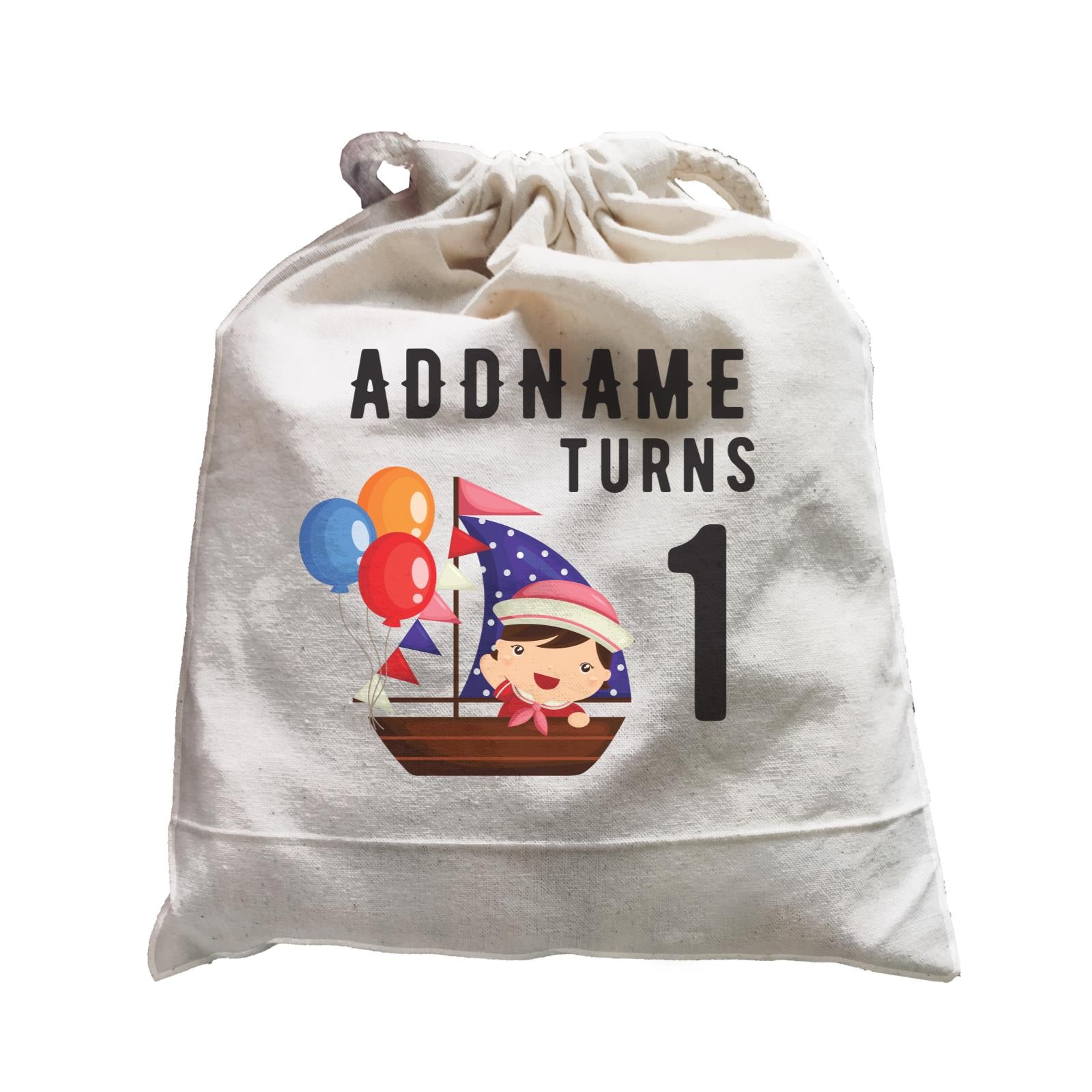 Birthday Sailor Baby Girl In Ship With Balloon Addname Turns 1 Satchel