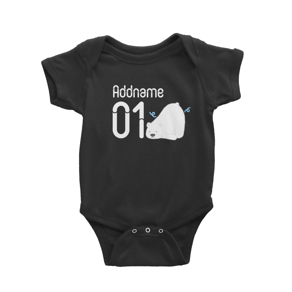 Name and Number Cute Hand Drawn Style Polar Bear Baby Romper