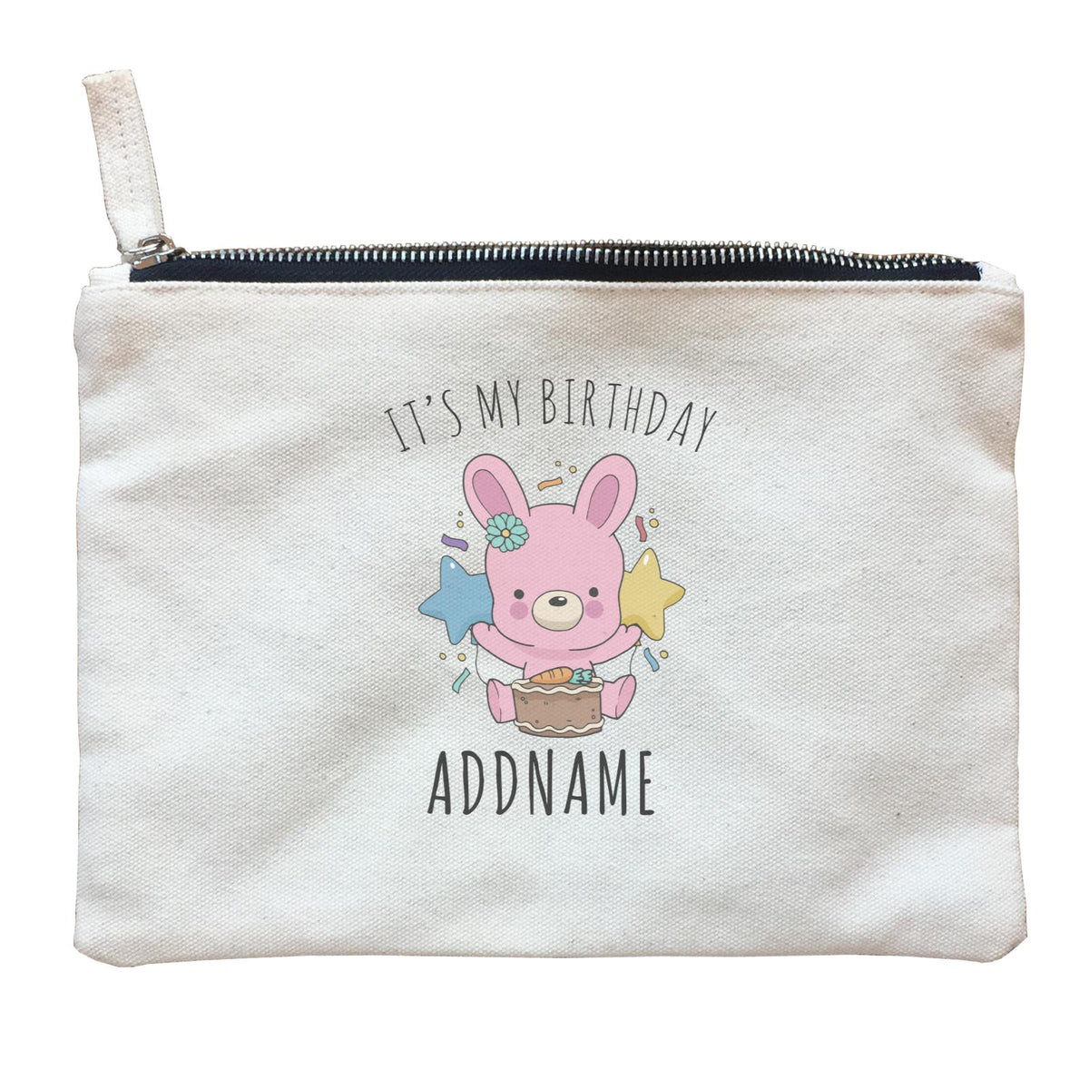 Birthday Sketch Animals Rabbit With Carrot Cake It's My Birthday Addname Zipper Pouch