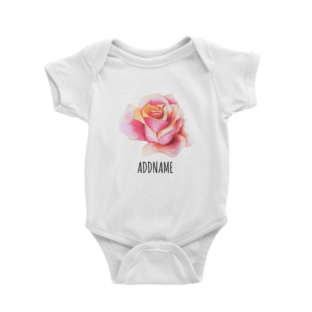 Watercolour Pink Rose Flower White White Baby Romper