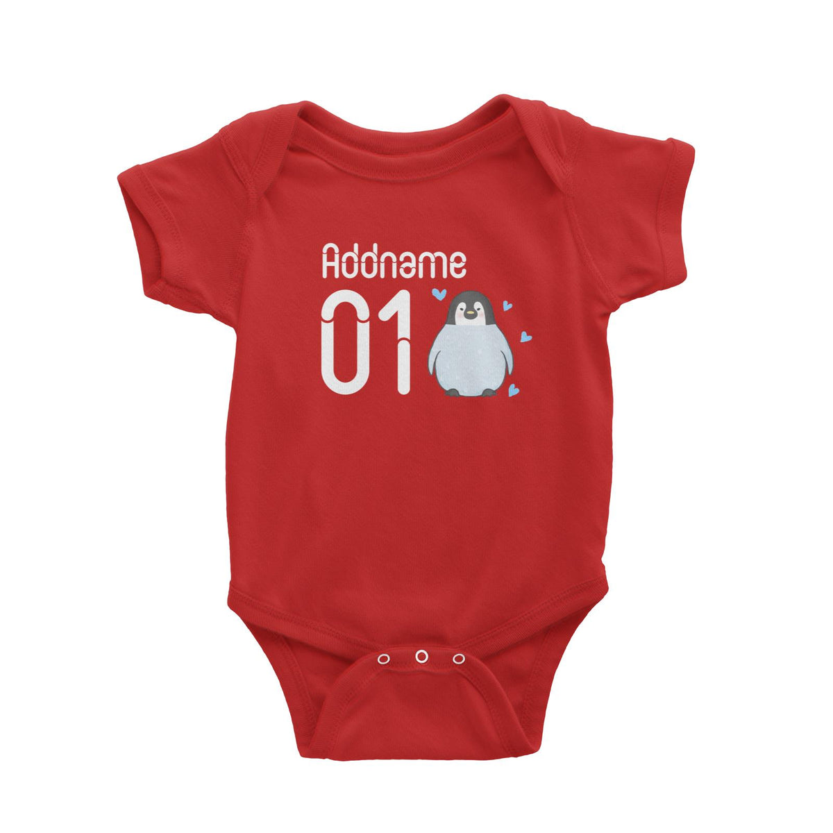Name and Number Cute Hand Drawn Style Penguin Baby Romper