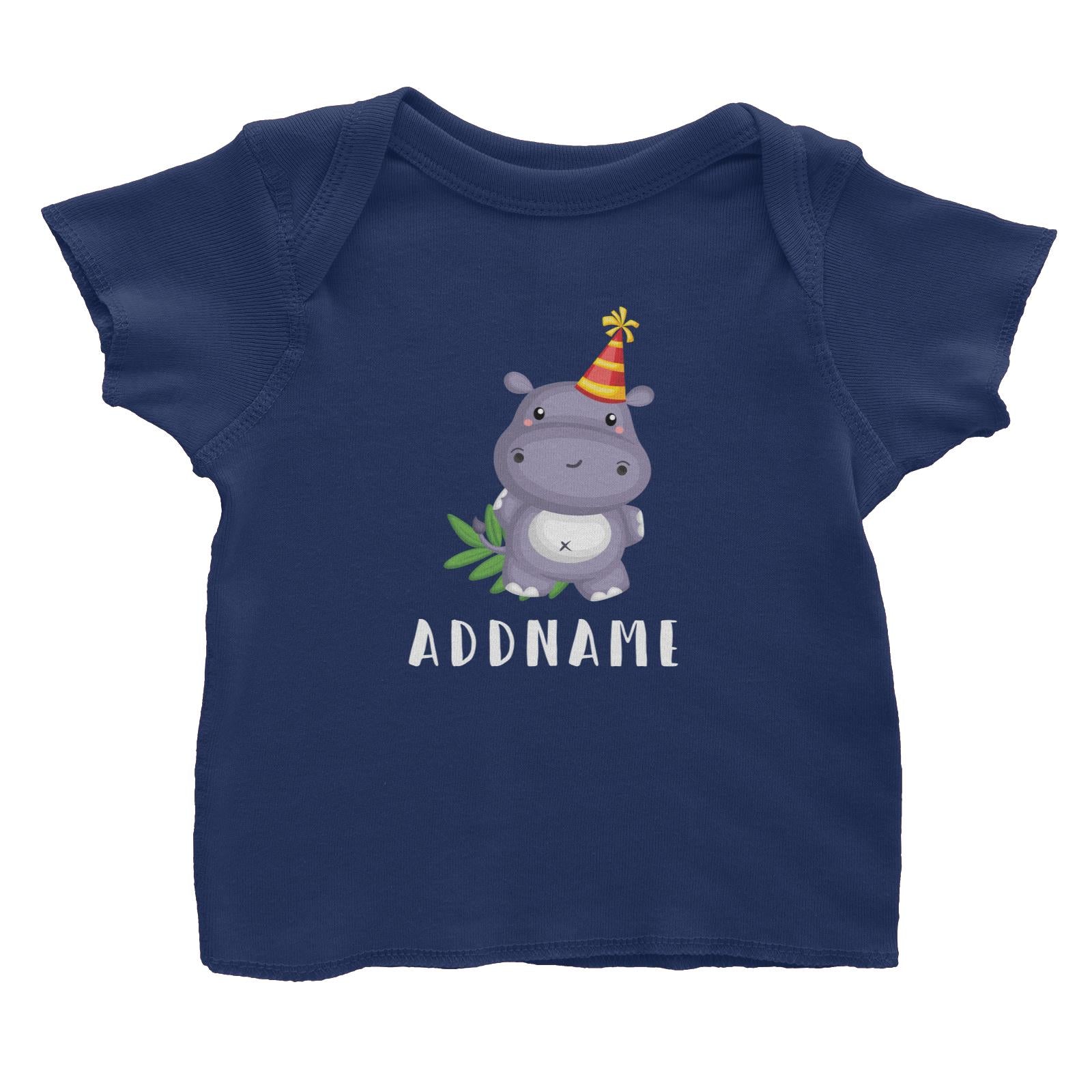 Birthday Safari Hippo Wearing Party Hat Addname Baby T-Shirt