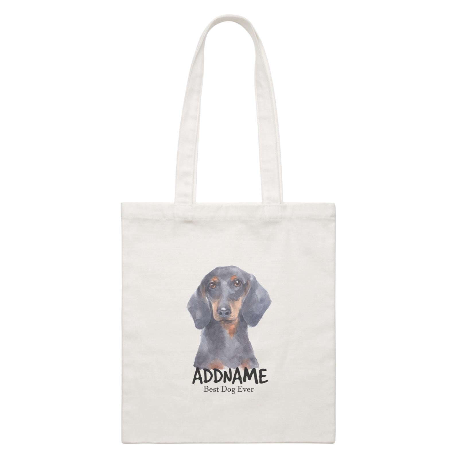 Watercolor Dog Dachshund Best Dog Ever Addname White Canvas Bag