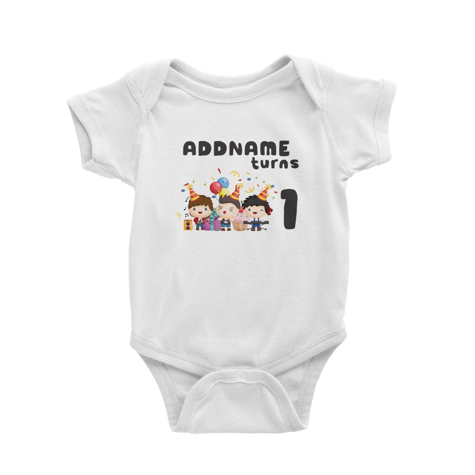 Birthday Music Band Boy Group Addname Turns 1 Baby Romper
