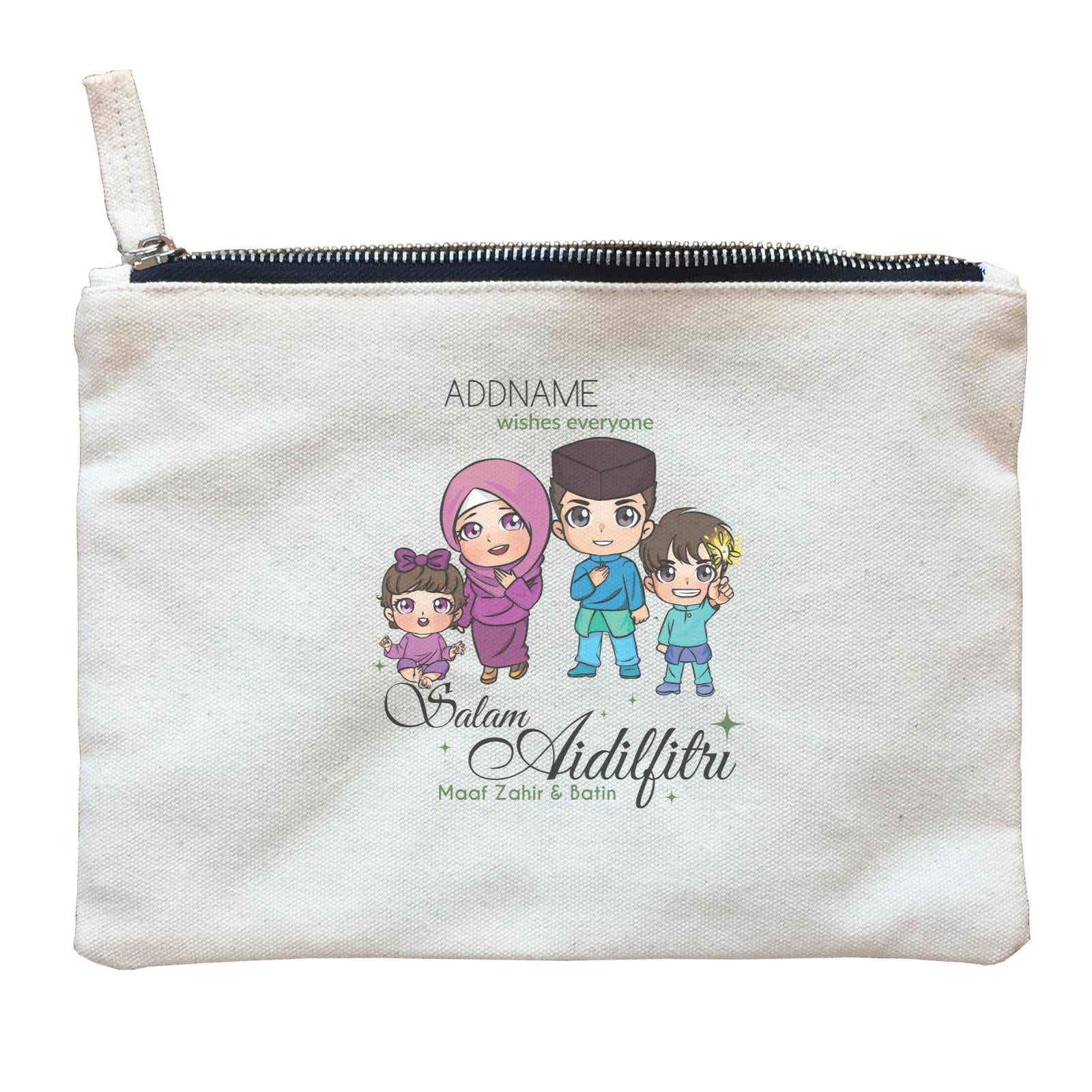 Raya Chibi Family Boy And Baby Girl Addname Wishes Everyone Salam Aidilfitri Maaf Zahir & Batin Zipper Pouch
