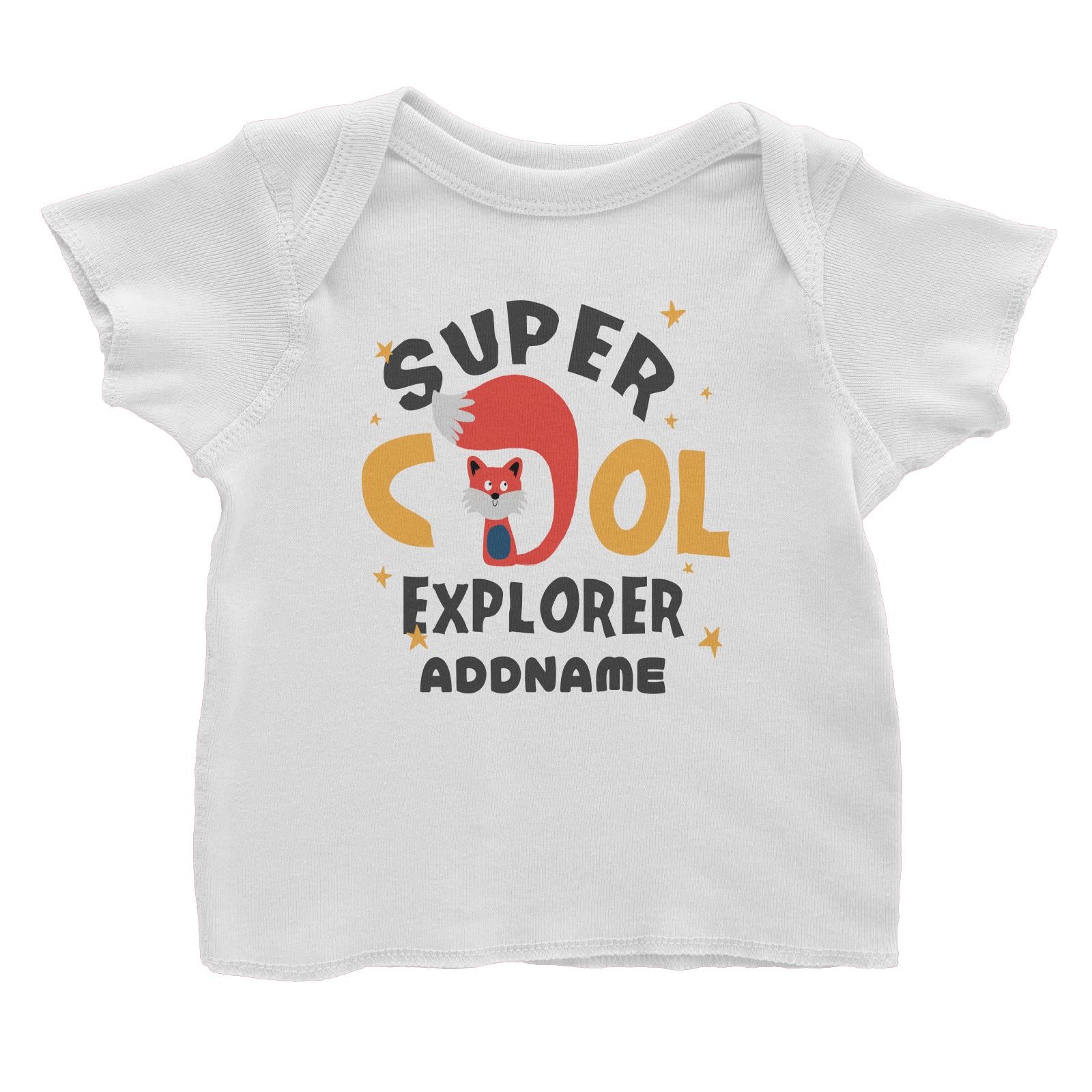 Super Cool Explorer Fox Addname White Baby T-Shirt