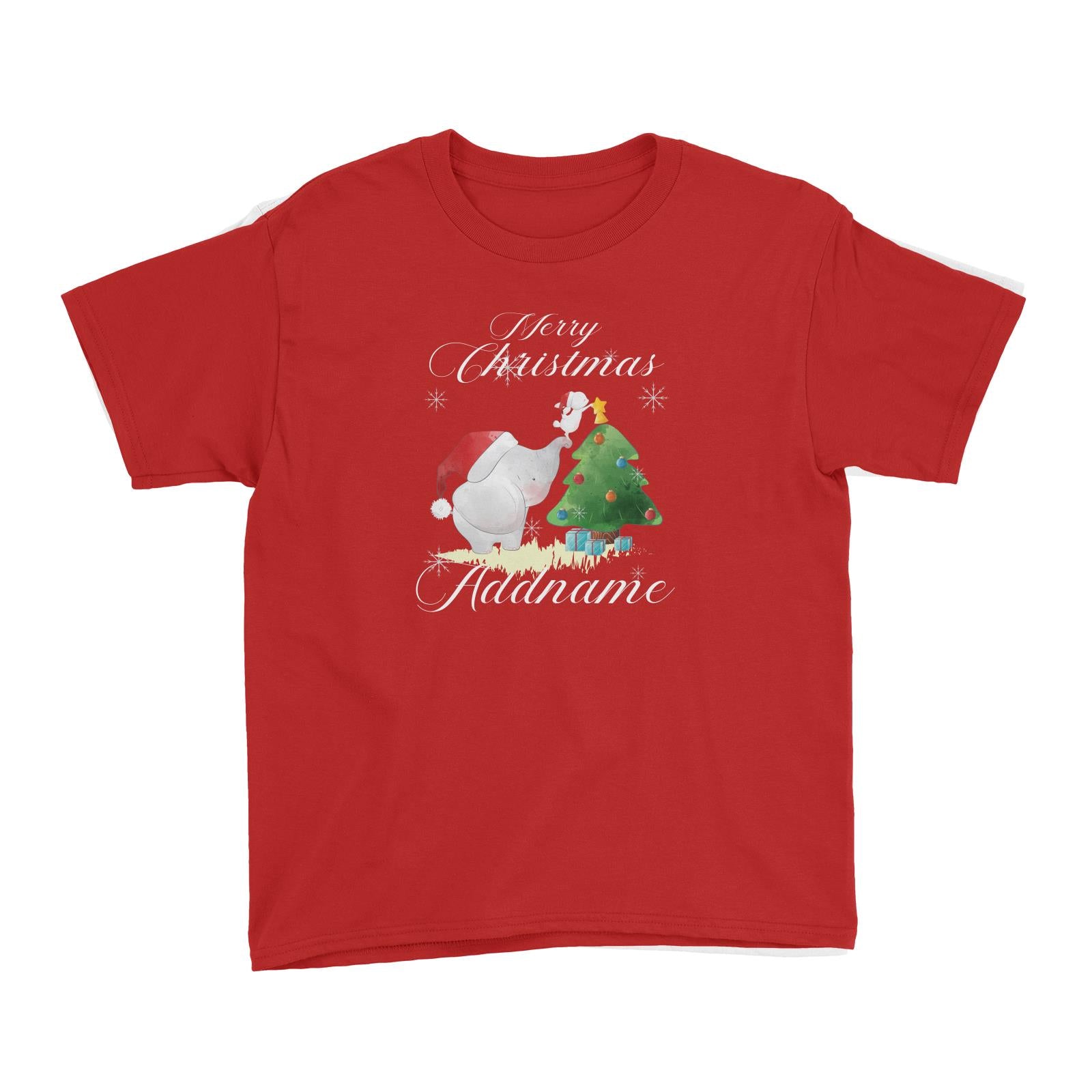 Christmas Cute Elephant Merry Christmas Addname Kid's T-Shirt