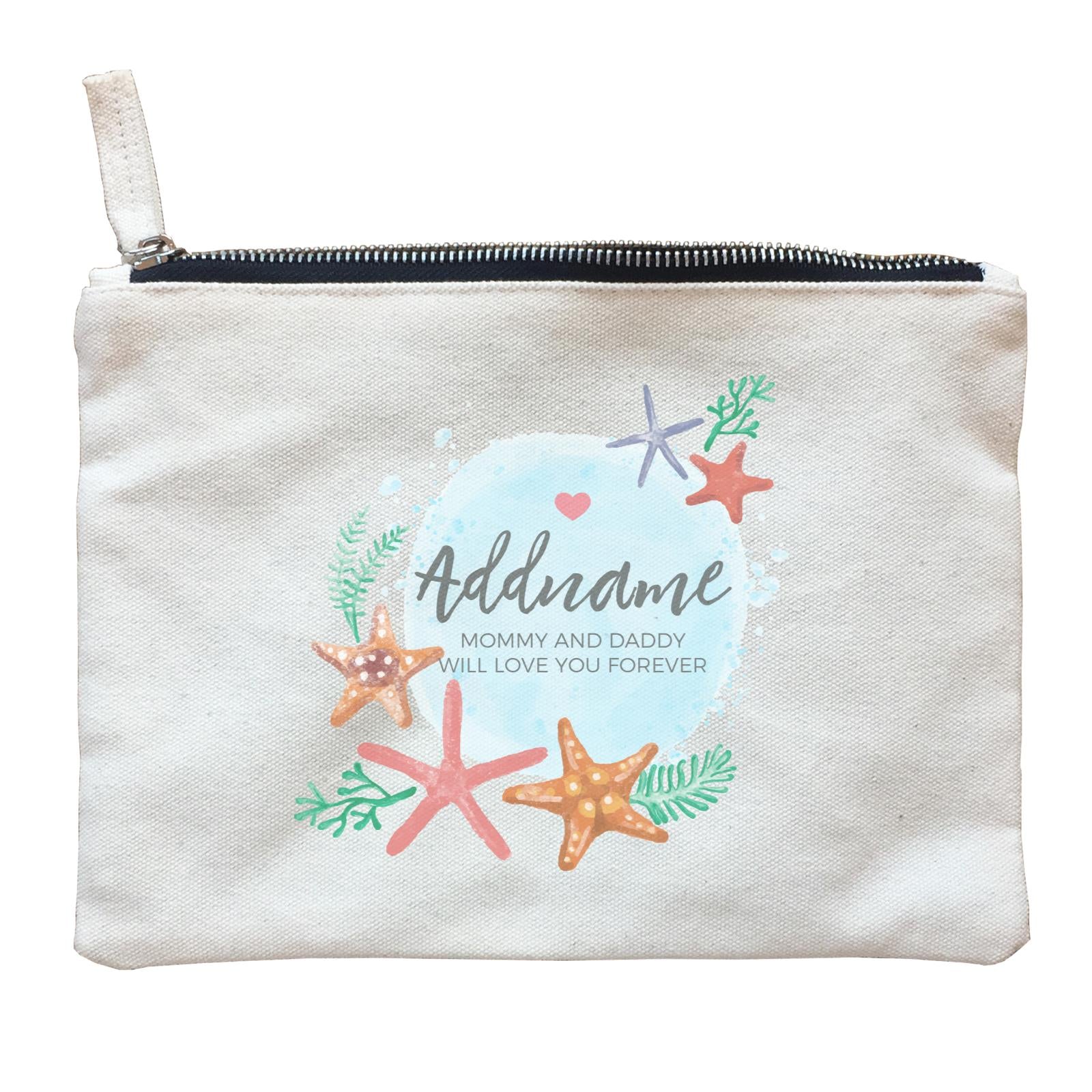 Watercolour Starfish and Coral Elements Personalizable with Name and Text Zipper Pouch