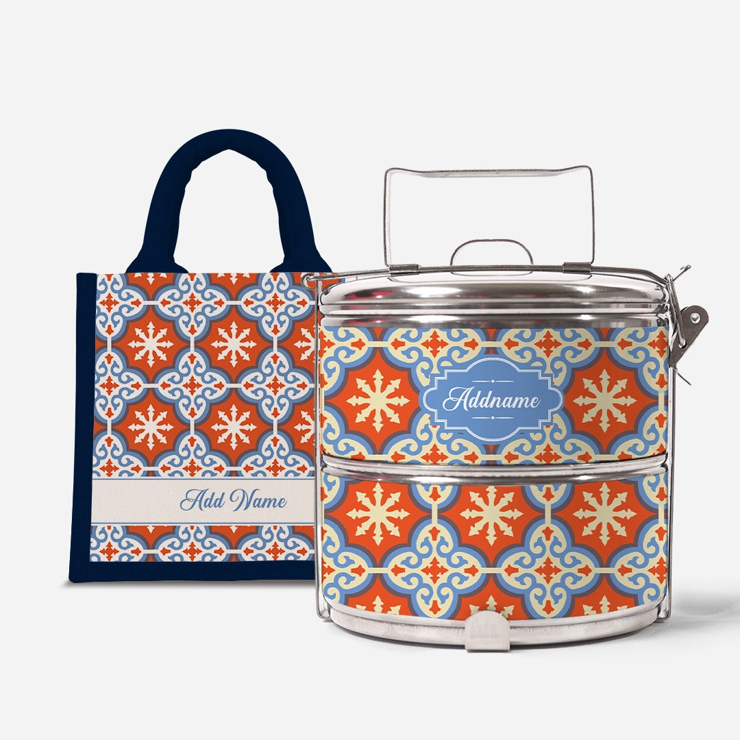 Moroccan Series Standard Two Tier Tiffin With Half Lining Lunch Bag  - Cherqi Navy