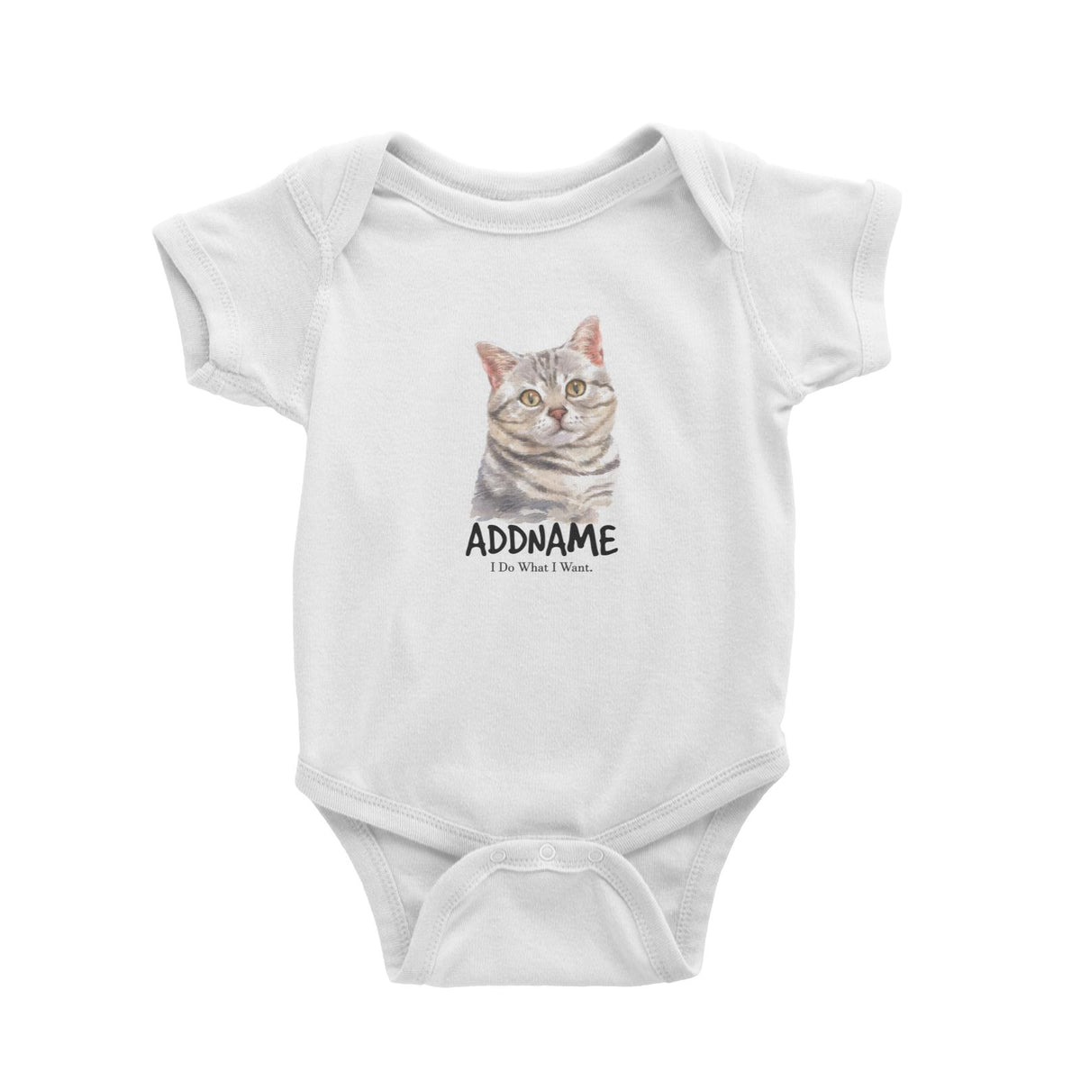 Watercolor Cat American Shorthair Grey I Do What I Want Addname Baby Romper