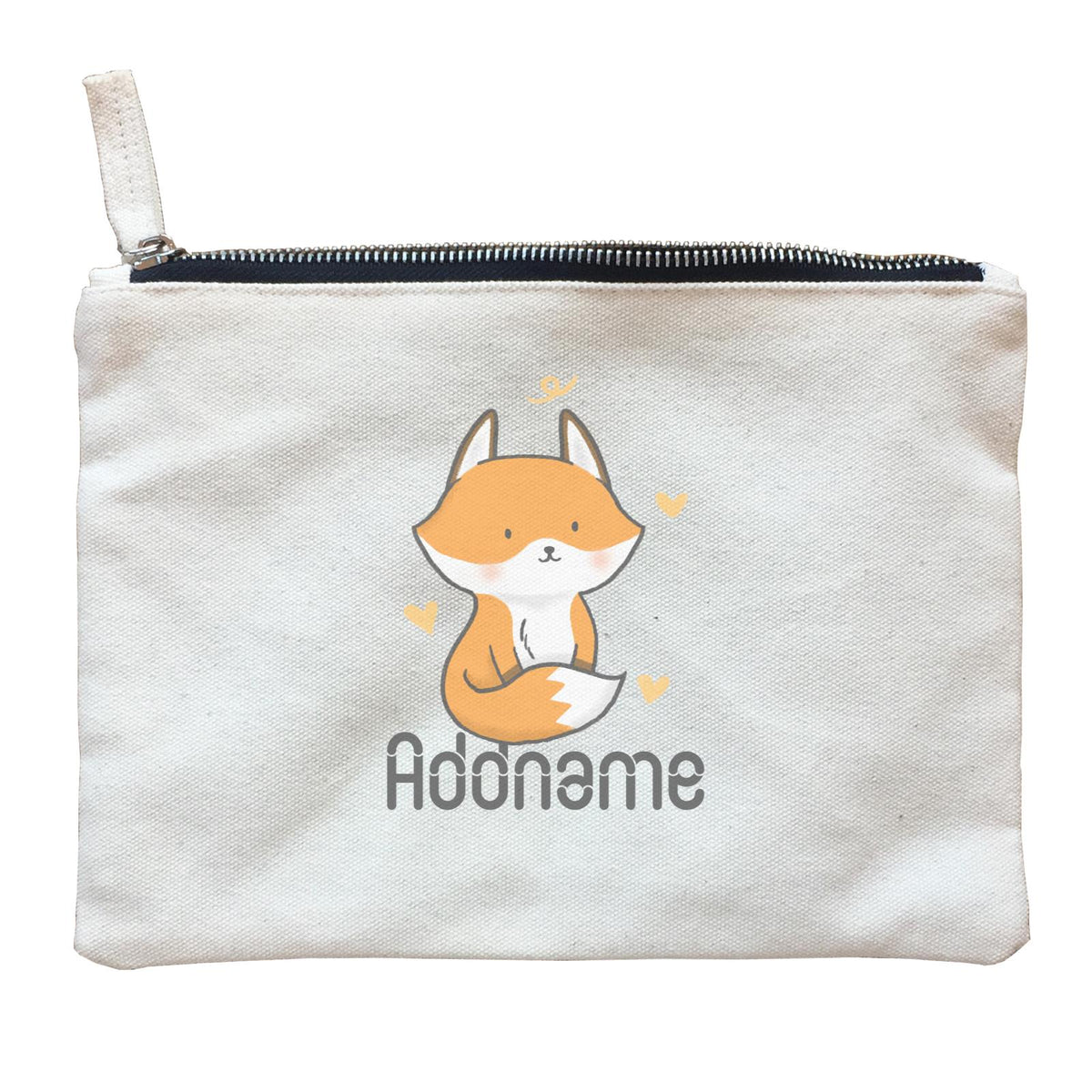 Cute Hand Drawn Style Fox Addname Zipper Pouch