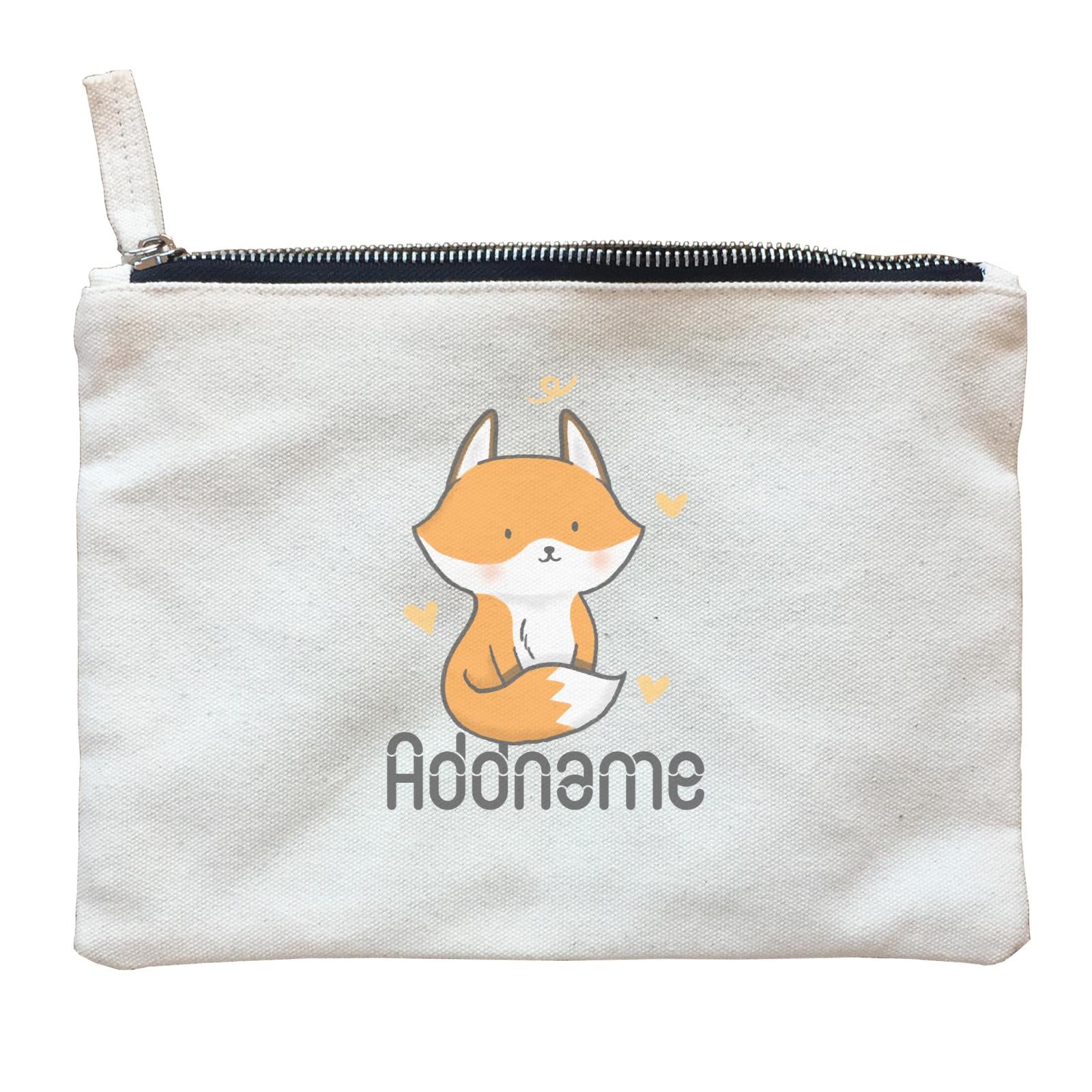 Cute Hand Drawn Style Fox Addname Zipper Pouch