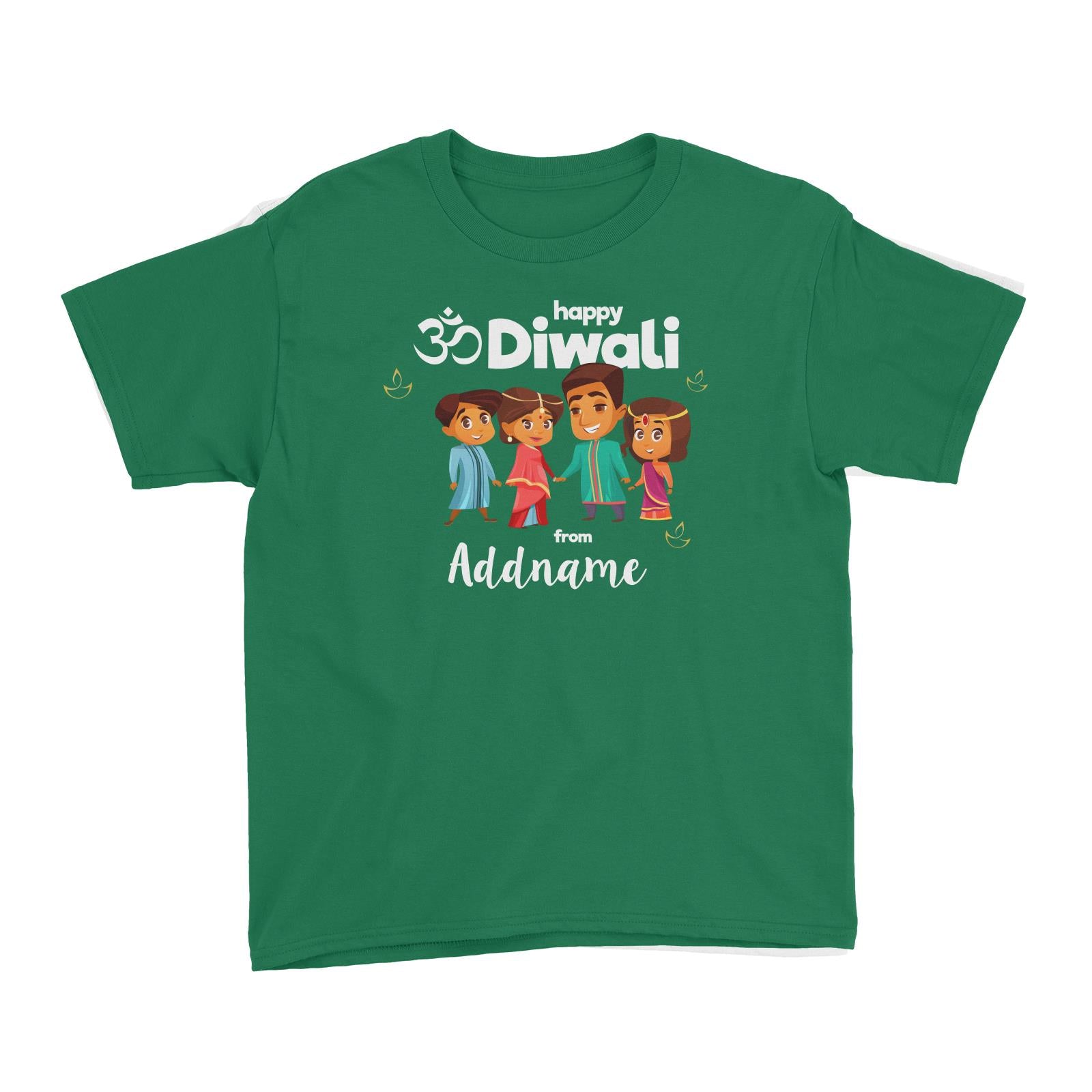Cute Family Of Four OM Happy Diwali From Addname Kid's T-Shirt