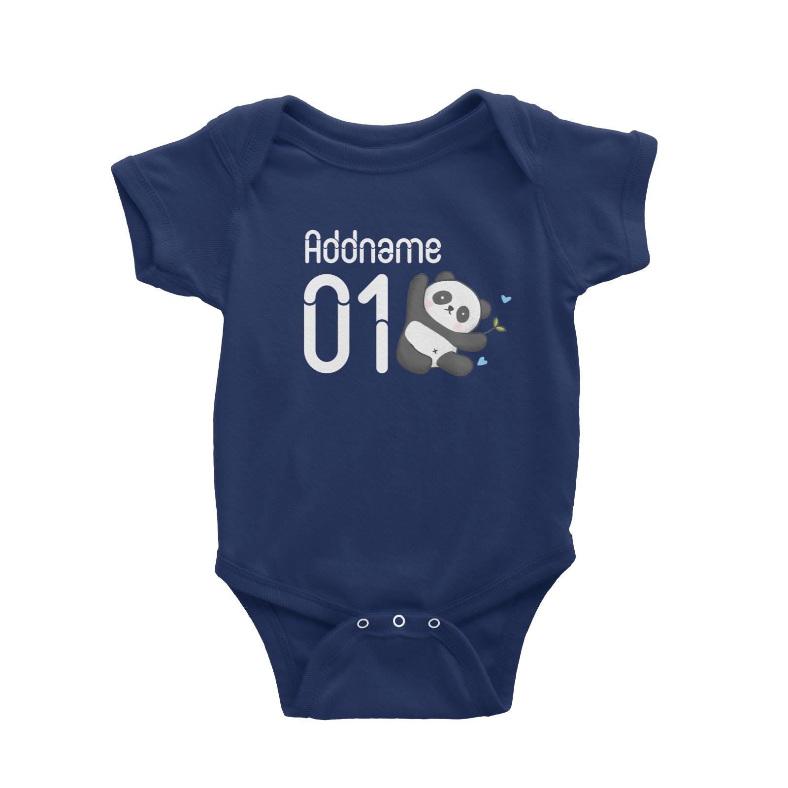 Name and Number Cute Hand Drawn Style Panda Baby Romper