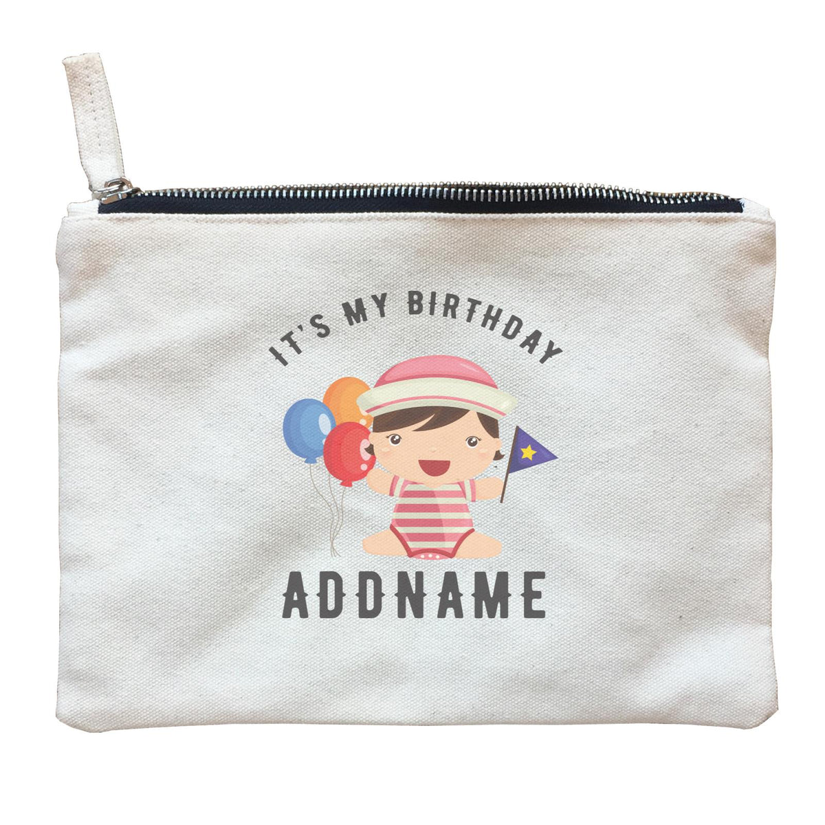 Birthday Sailor Baby Girl With Balloon It's My Birthday Addname Zipper Pouch