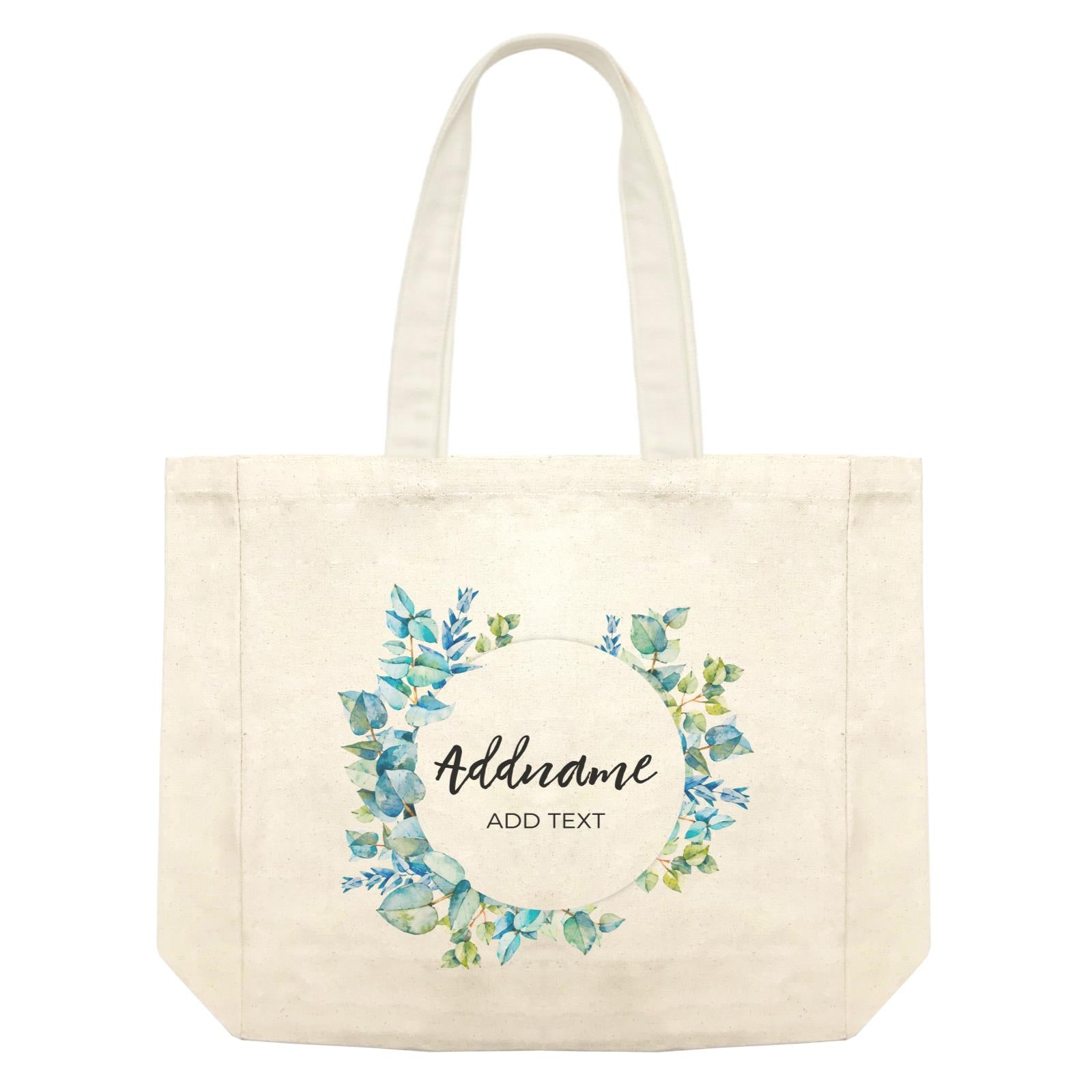 Add Your Own Text Teacher Blue Leaves Wreath Addname And Add Text Shopping Bag