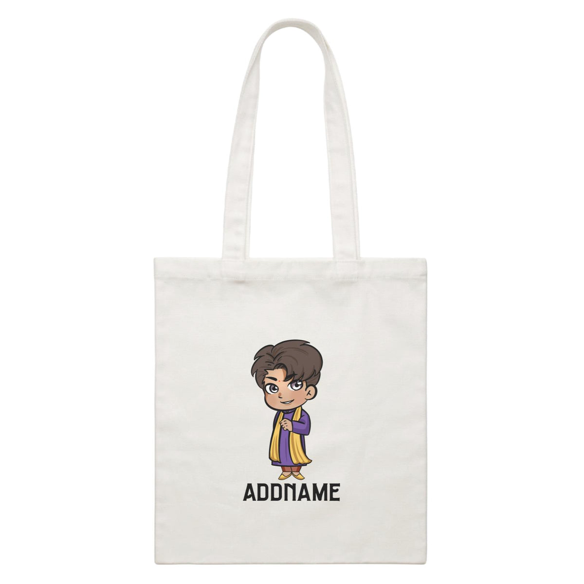 Deepavali Series Chibi Man Addname White Canvas Bag